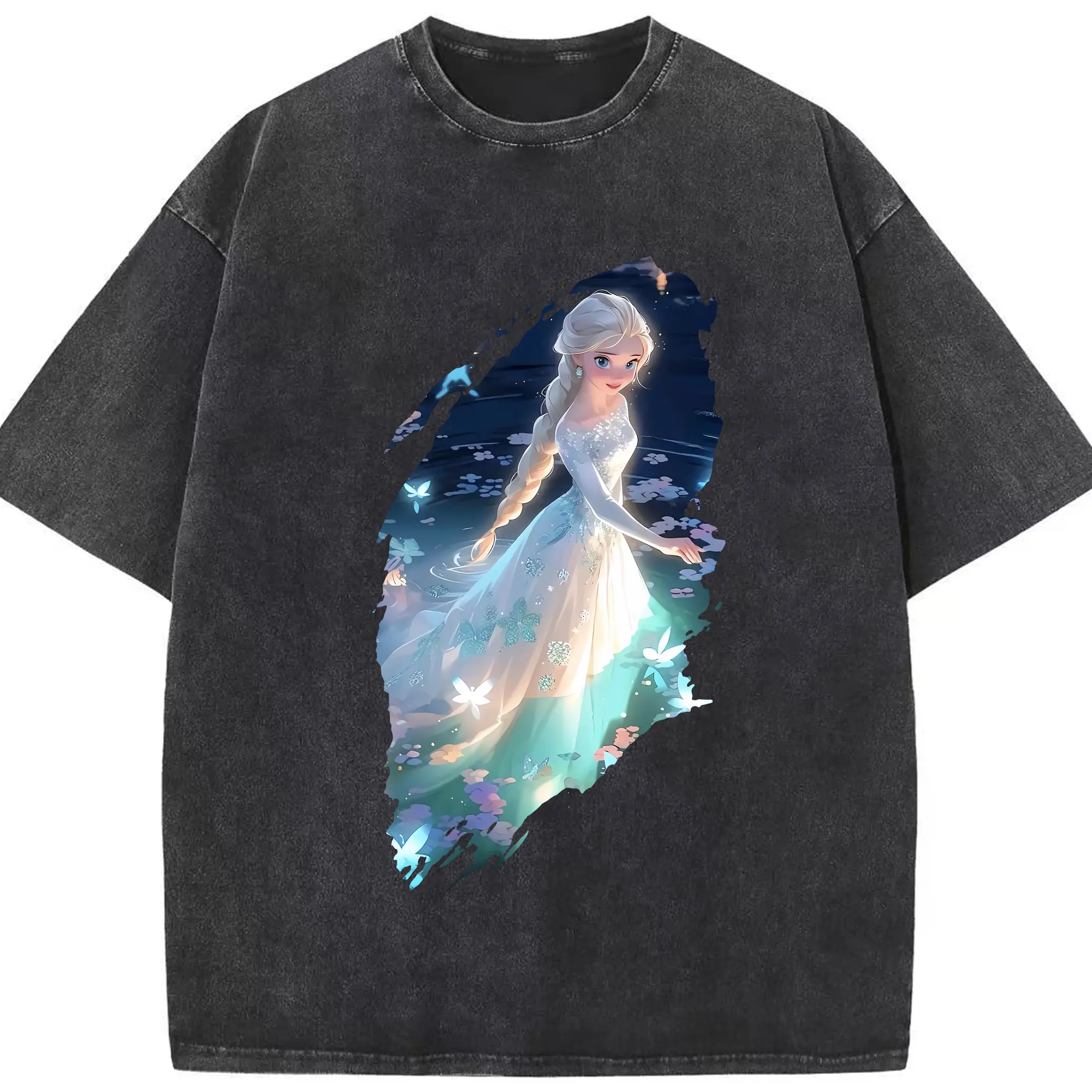 アナと雪の女王(Frozen) グッズ エルサ(Elsa) - 綿100％ ヴィンテージ風 半袖Tシャツ ・ フロントプリント ・ 柔らか肌触り ・ 通気性 快適 ・ スポーツ カジュアル 外出用