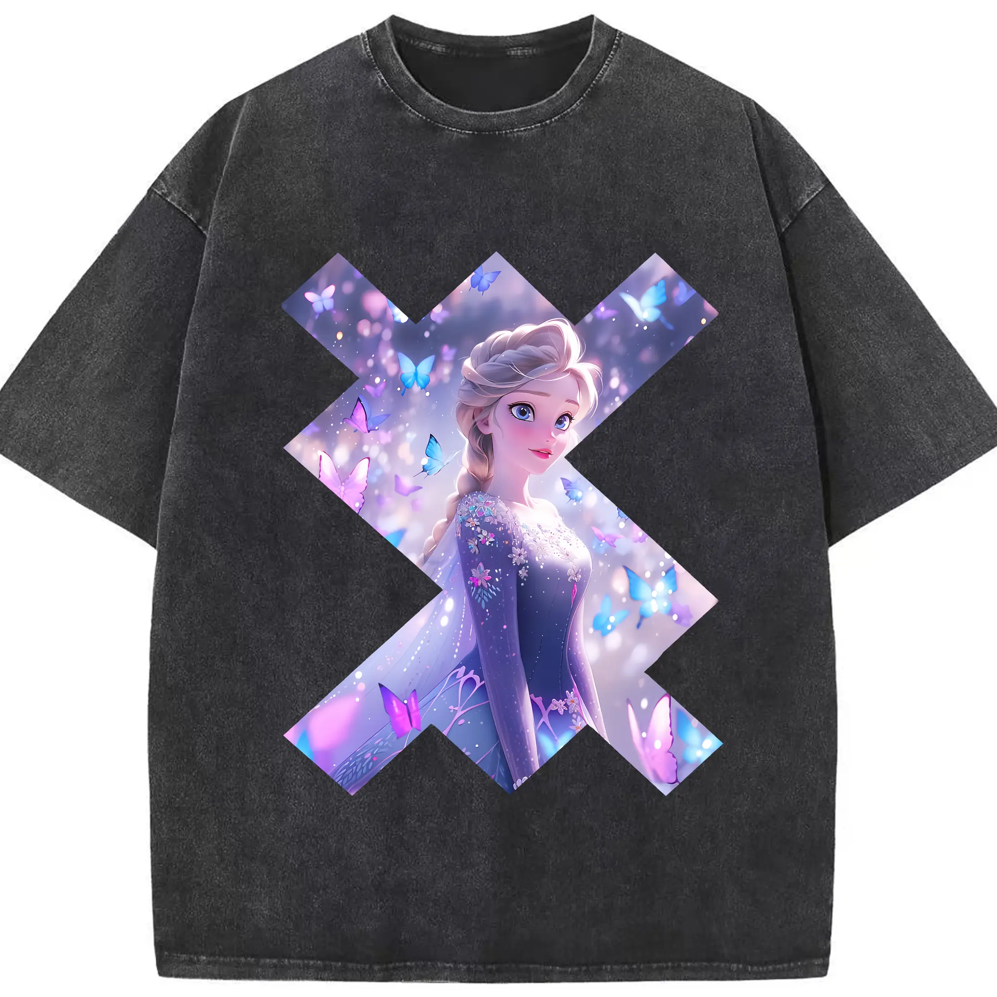 アナと雪の女王(Frozen) グッズ エルサ(Elsa) - 綿100％ ヴィンテージ風 半袖Tシャツ ・ フロントプリント ・ 柔らか肌触り ・ 通気性 快適 ・ スポーツ カジュアル 外出用