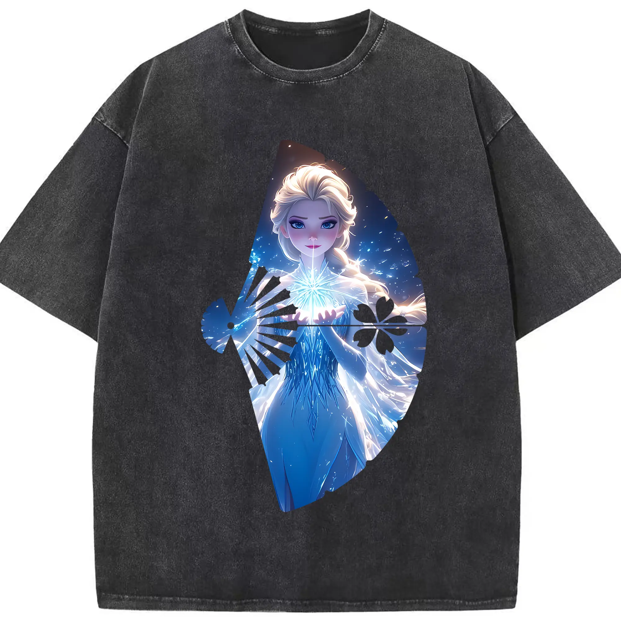 アナと雪の女王(Frozen) グッズ エルサ(Elsa) - 綿100％ ヴィンテージ風 半袖Tシャツ ・ フロントプリント ・ 柔らか肌触り ・ 通気性 快適 ・ スポーツ カジュアル 外出用