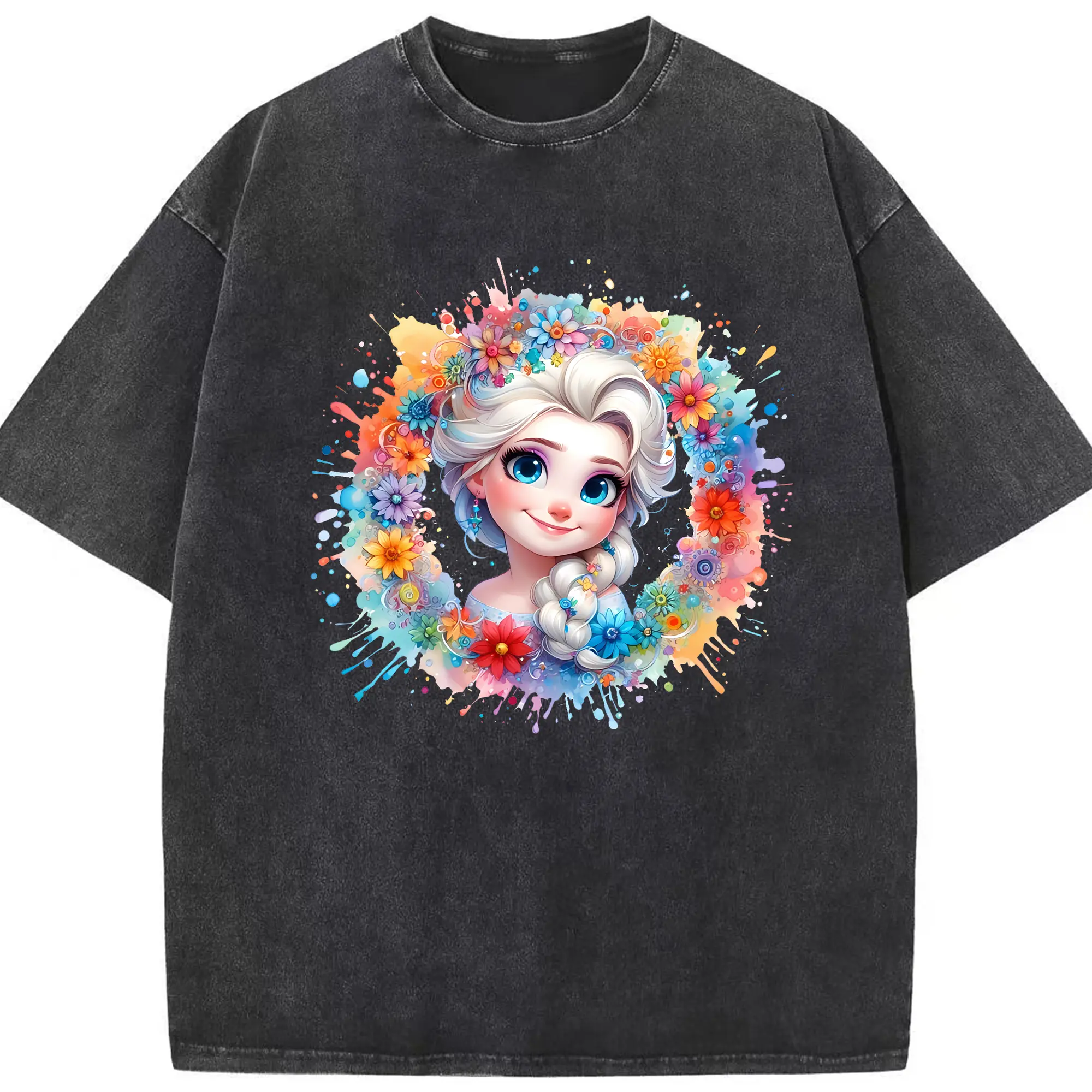 アナと雪の女王(Frozen) グッズ エルサ(Elsa) - 綿100％ ヴィンテージ風 半袖Tシャツ ・ フロントプリント ・ 柔らか肌触り ・ 通気性 快適 ・ スポーツ カジュアル 外出用