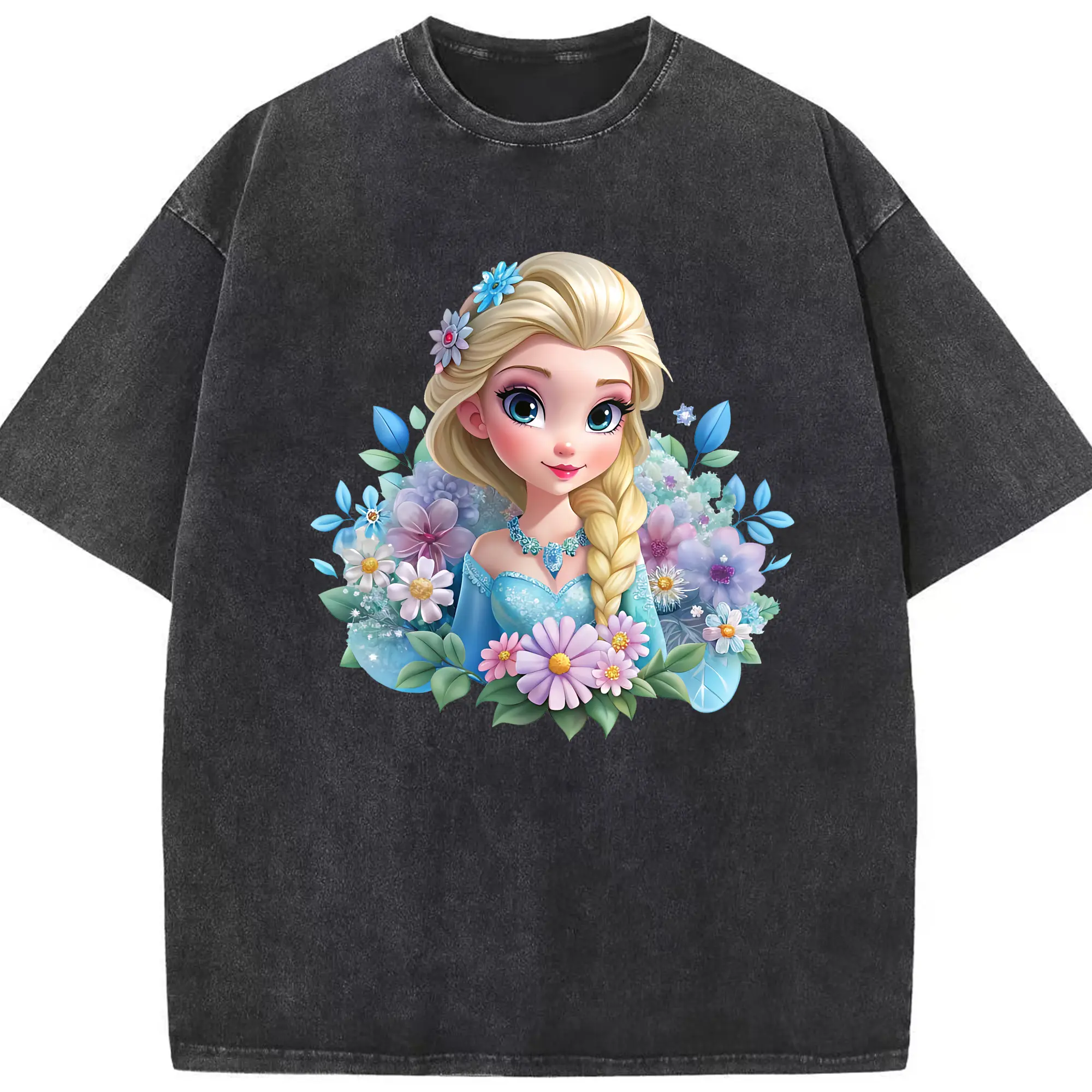 アナと雪の女王(Frozen) グッズ エルサ(Elsa) - 綿100％ ヴィンテージ風 半袖Tシャツ ・ フロントプリント ・ 柔らか肌触り ・ 通気性 快適 ・ スポーツ カジュアル 外出用