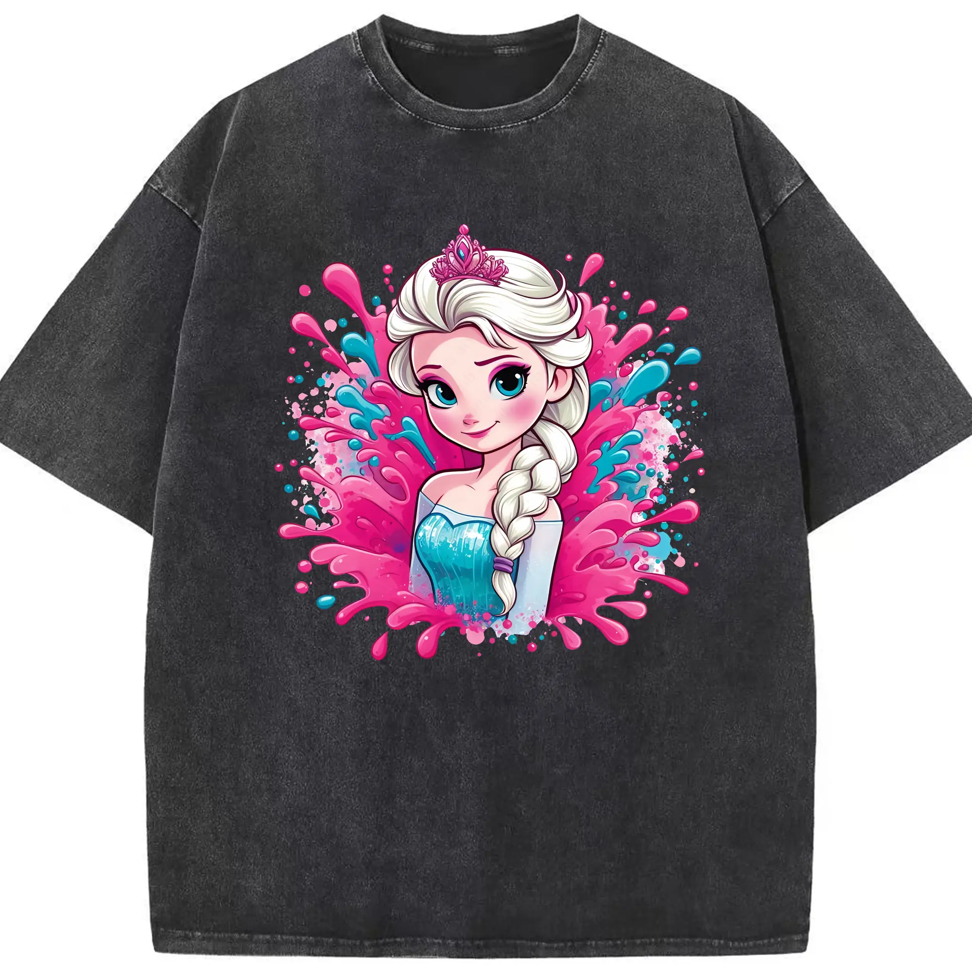 アナと雪の女王(Frozen) グッズ エルサ(Elsa) - 綿100％ ヴィンテージ風 半袖Tシャツ ・ フロントプリント ・ 柔らか肌触り ・ 通気性 快適 ・ スポーツ カジュアル 外出用
