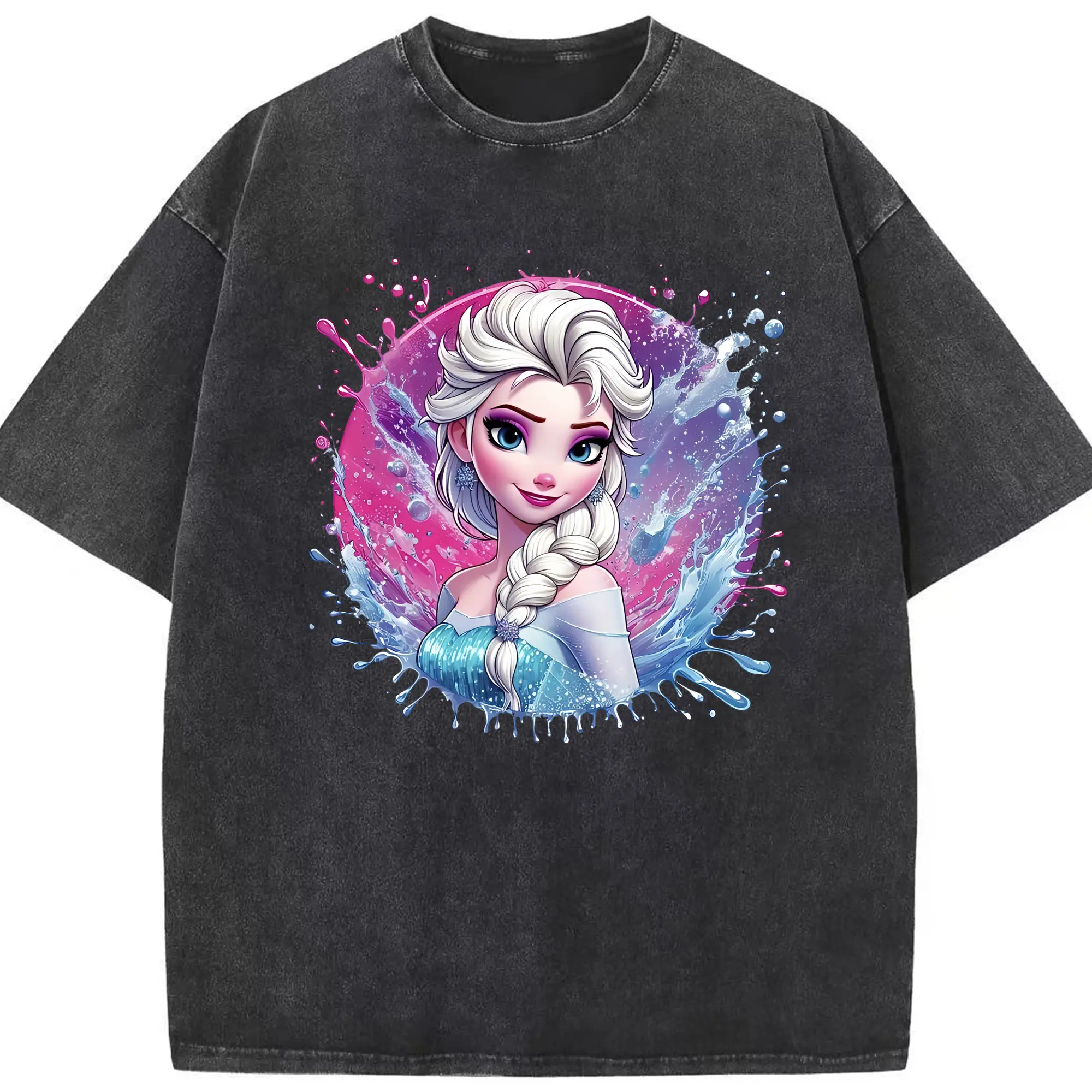 アナと雪の女王(Frozen) グッズ エルサ(Elsa) - 綿100％ ヴィンテージ風 半袖Tシャツ ・ フロントプリント ・ 柔らか肌触り ・ 通気性 快適 ・ スポーツ カジュアル 外出用