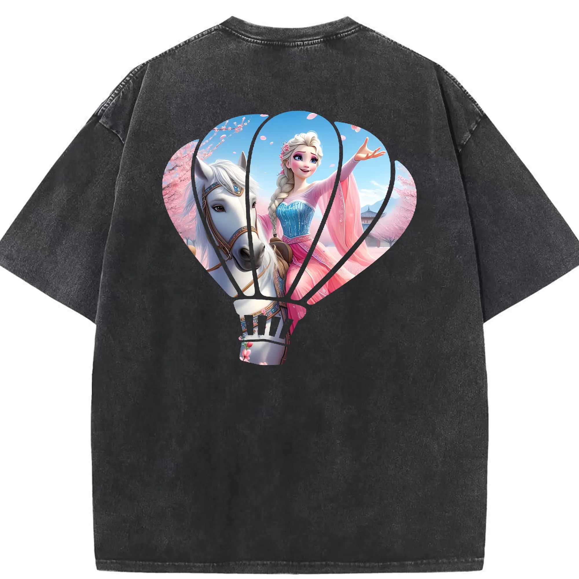 アナと雪の女王(Frozen) グッズ エルサ(Elsa) - 綿100％ ヴィンテージ風 半袖Tシャツ ・ 背面プリント ・ 柔らか肌触り ・ 通気性 快適 ・ スポーツ カジュアル 外出用