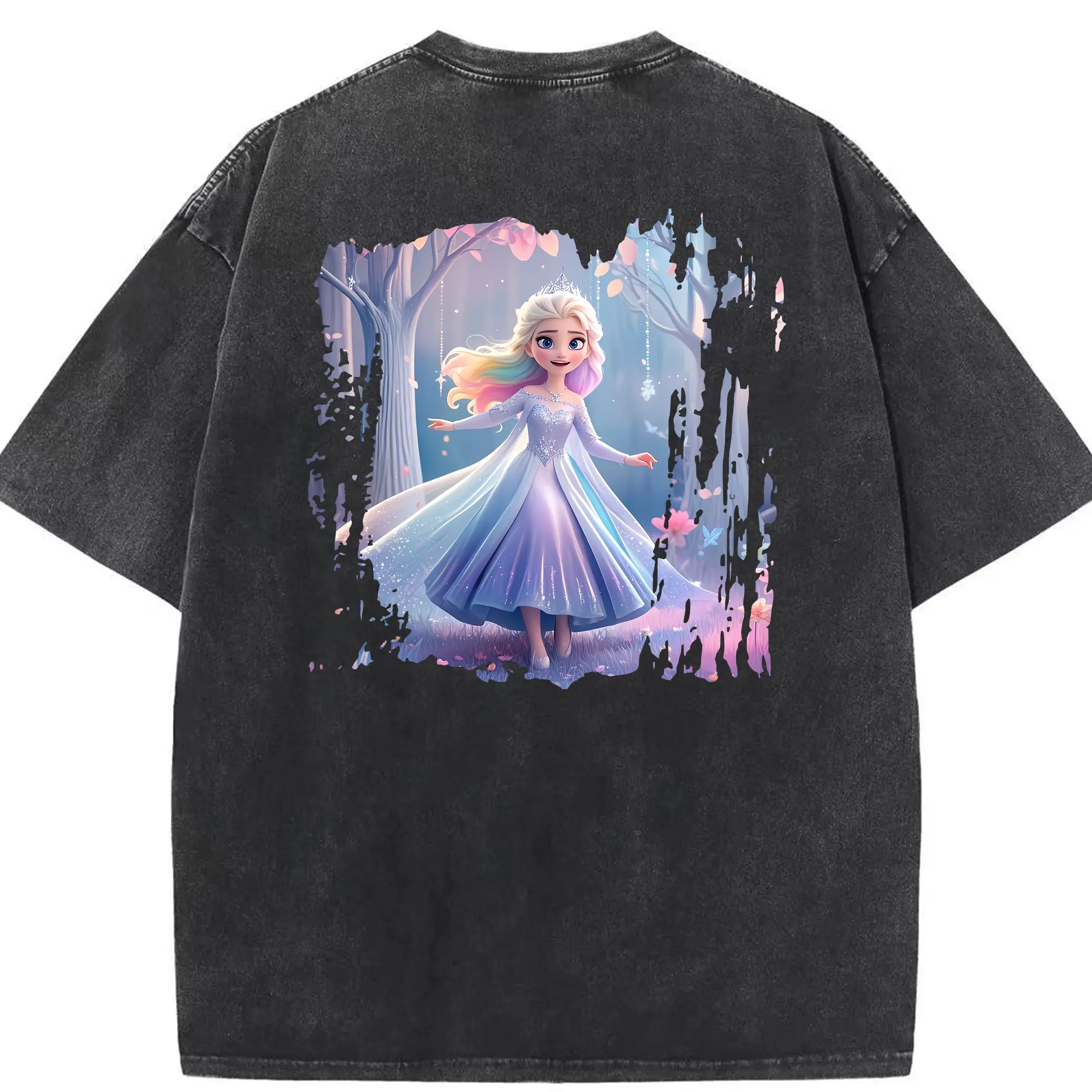 アナと雪の女王(Frozen) グッズ エルサ(Elsa) - 綿100％ ヴィンテージ風 半袖Tシャツ ・ 背面プリント ・ 柔らか肌触り ・ 通気性 快適 ・ スポーツ カジュアル 外出用