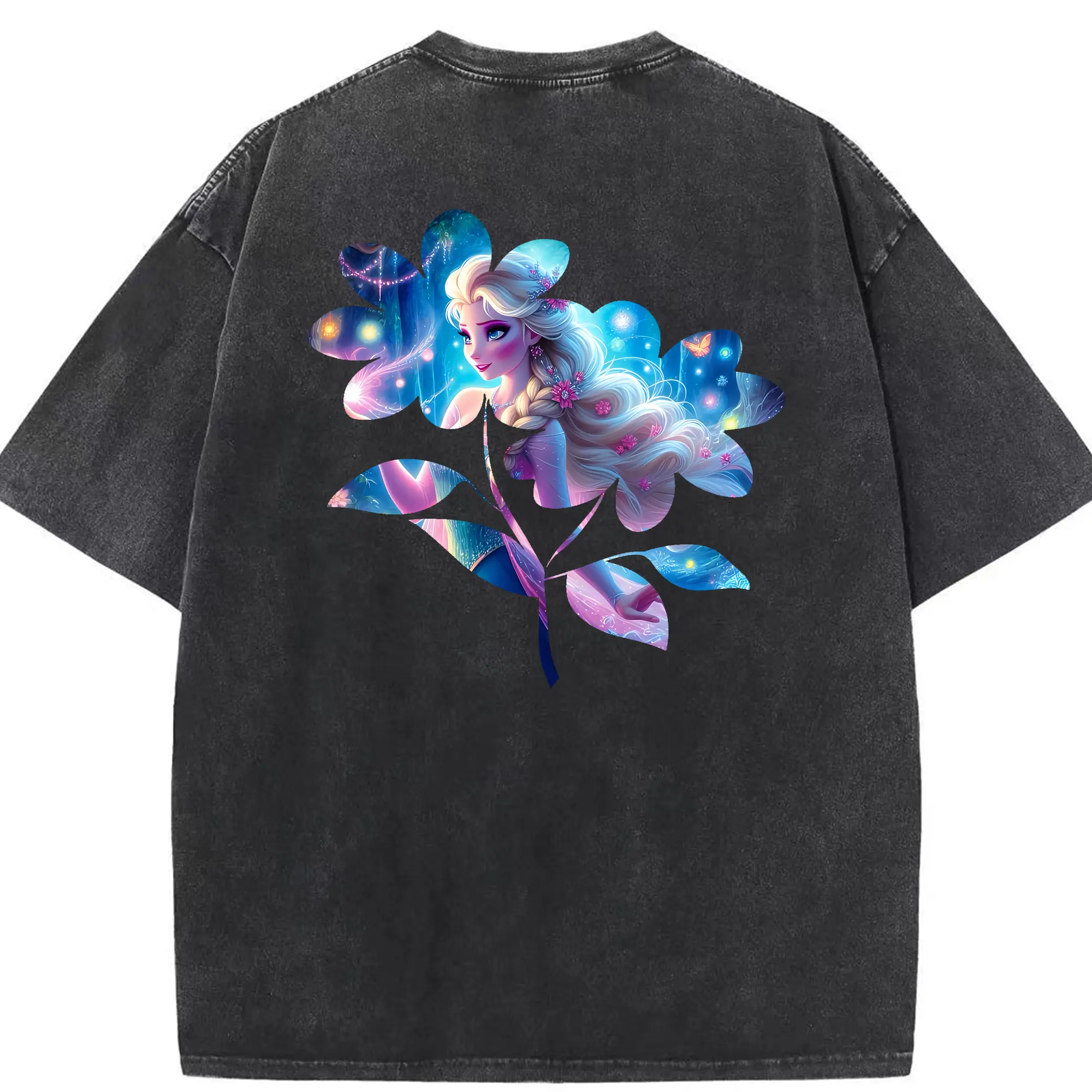 アナと雪の女王(Frozen) グッズ エルサ(Elsa) - 綿100％ ヴィンテージ風 半袖Tシャツ ・ 背面プリント ・ 柔らか肌触り ・ 通気性 快適 ・ スポーツ カジュアル 外出用