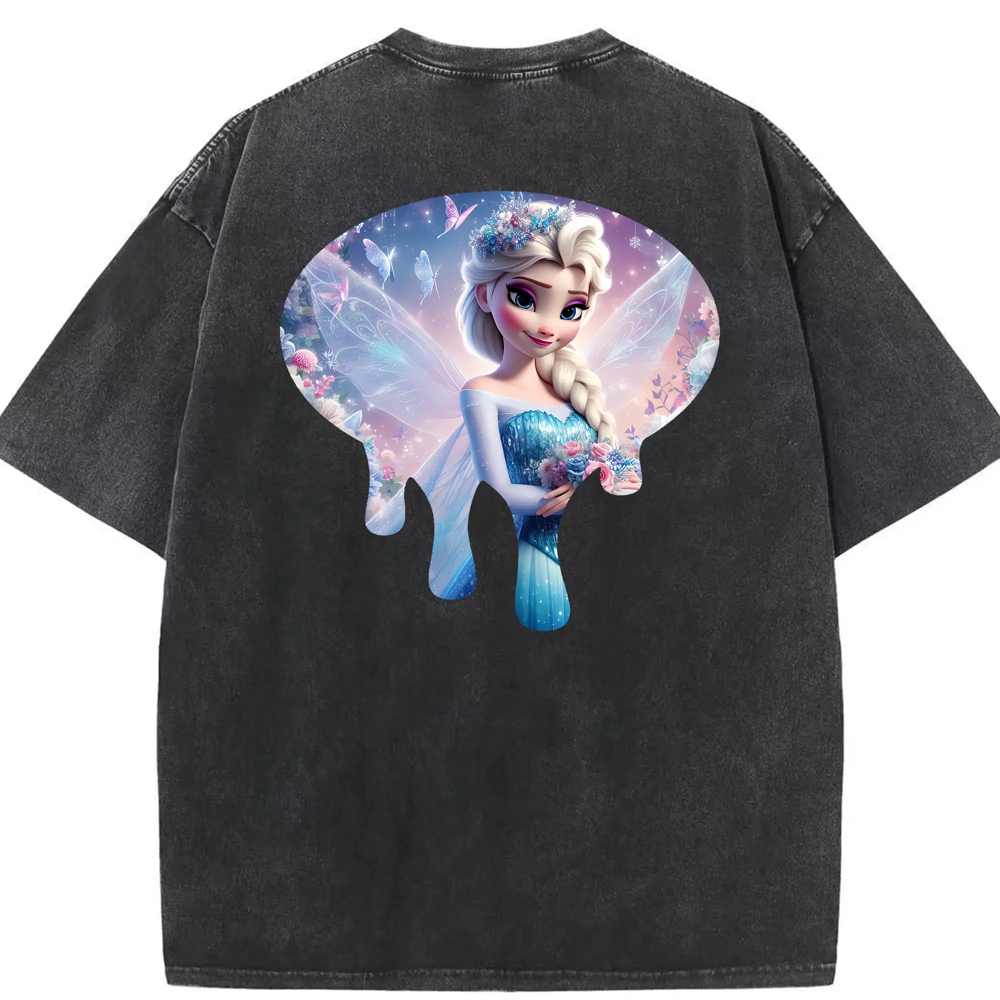 アナと雪の女王(Frozen) グッズ エルサ(Elsa) - 綿100％ ヴィンテージ風 半袖Tシャツ ・ 背面プリント ・ 柔らか肌触り ・ 通気性 快適 ・ スポーツ カジュアル 外出用