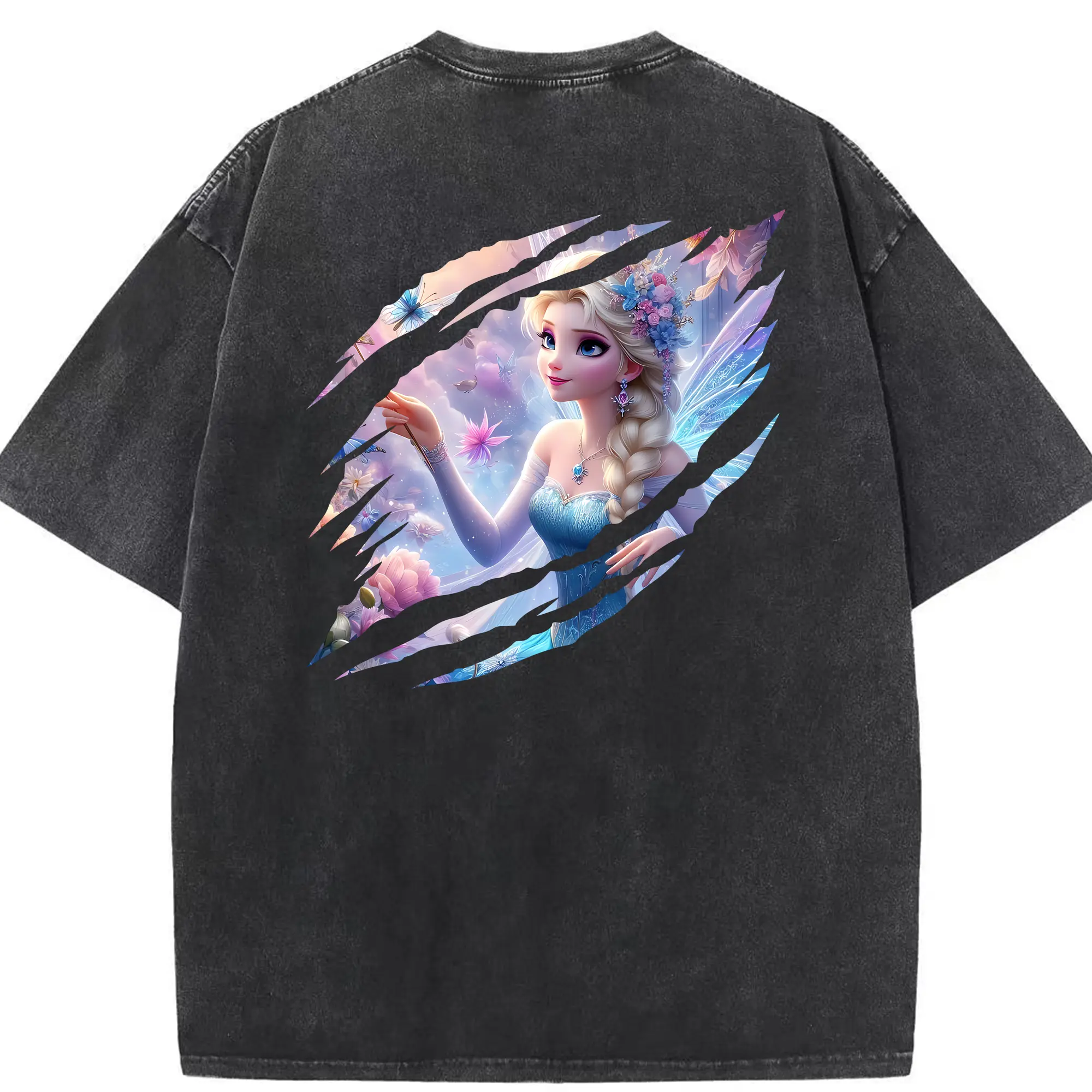 アナと雪の女王(Frozen) グッズ エルサ(Elsa) - 綿100％ ヴィンテージ風 半袖Tシャツ ・ 背面プリント ・ 柔らか肌触り ・ 通気性 快適 ・ スポーツ カジュアル 外出用