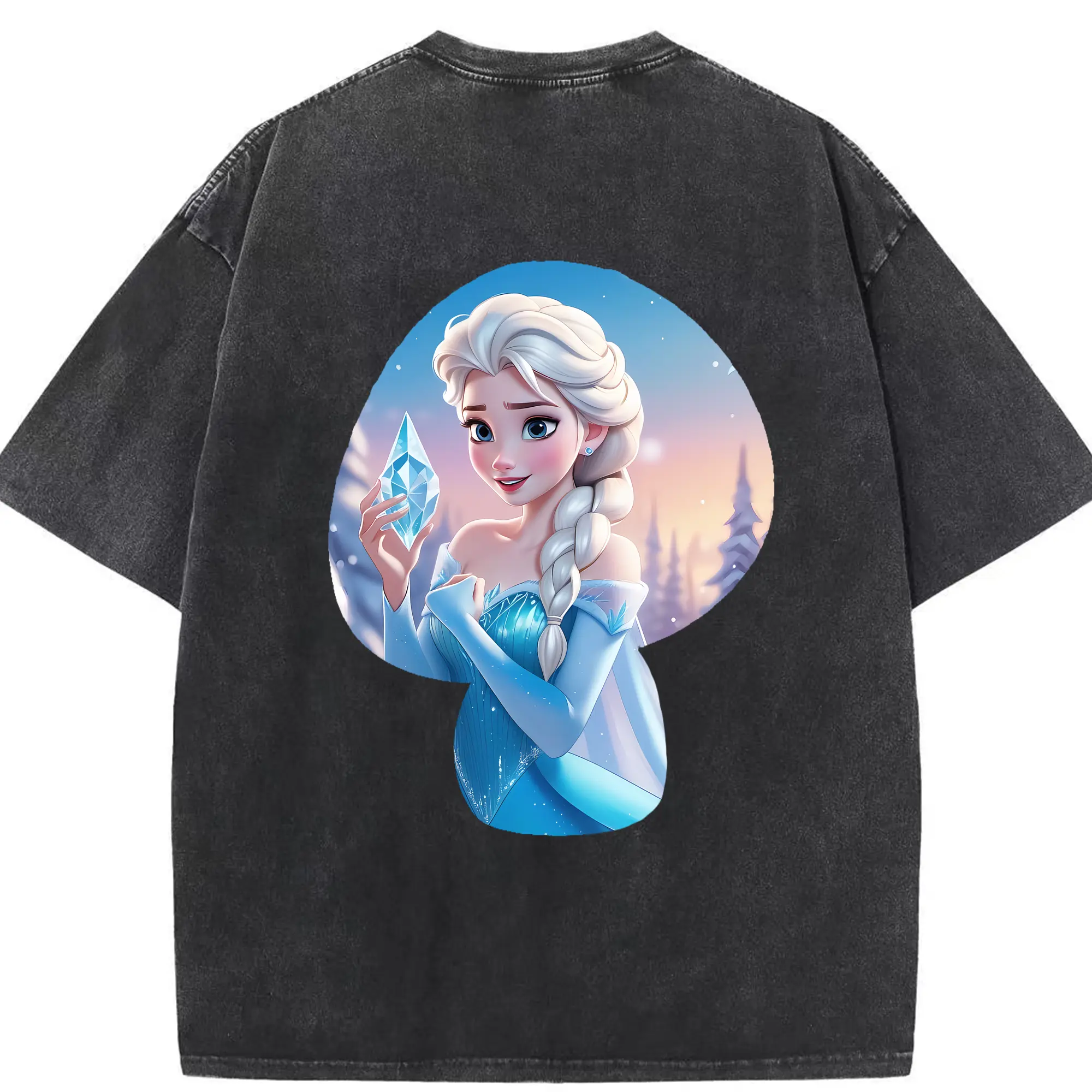 アナと雪の女王(Frozen) グッズ エルサ(Elsa) - 綿100％ ヴィンテージ風 半袖Tシャツ ・ 背面プリント ・ 柔らか肌触り ・ 通気性 快適 ・ スポーツ カジュアル 外出用