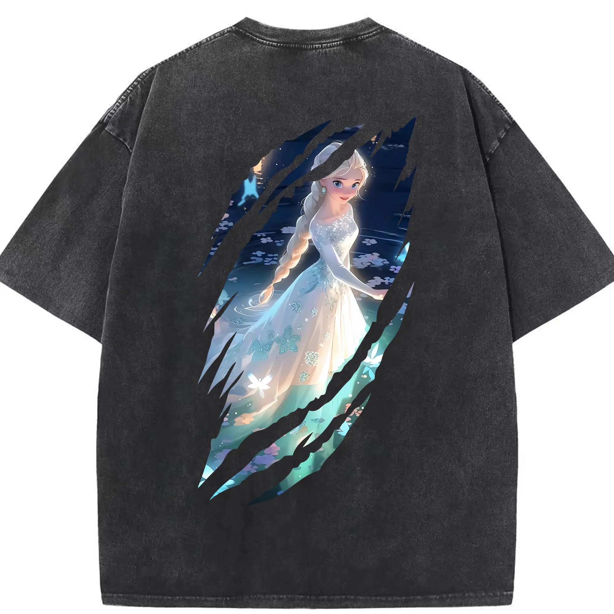 アナと雪の女王(Frozen) グッズ エルサ(Elsa) - 綿100％ ヴィンテージ風 半袖Tシャツ ・ 背面プリント ・ 柔らか肌触り ・ 通気性 快適 ・ スポーツ カジュアル 外出用