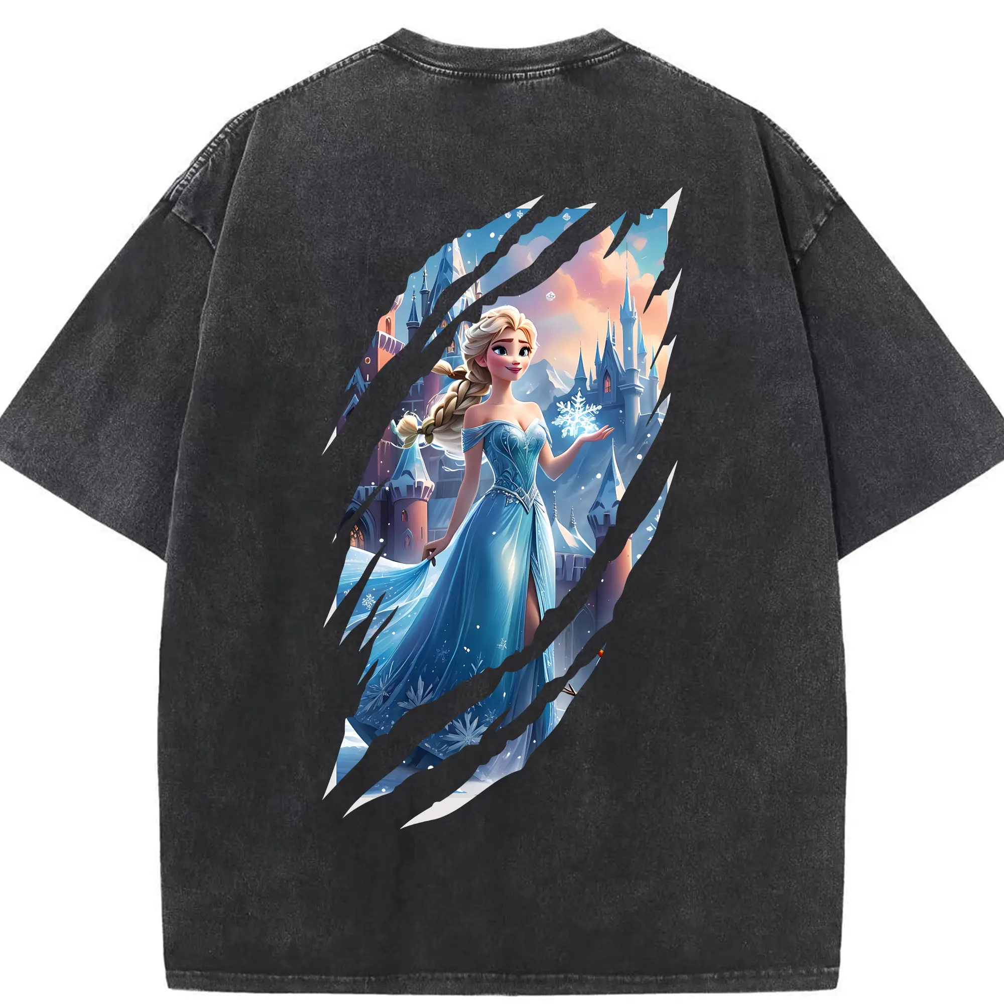 アナと雪の女王(Frozen) グッズ エルサ(Elsa) - 綿100％ ヴィンテージ風 半袖Tシャツ ・ 背面プリント ・ 柔らか肌触り ・ 通気性 快適 ・ スポーツ カジュアル 外出用