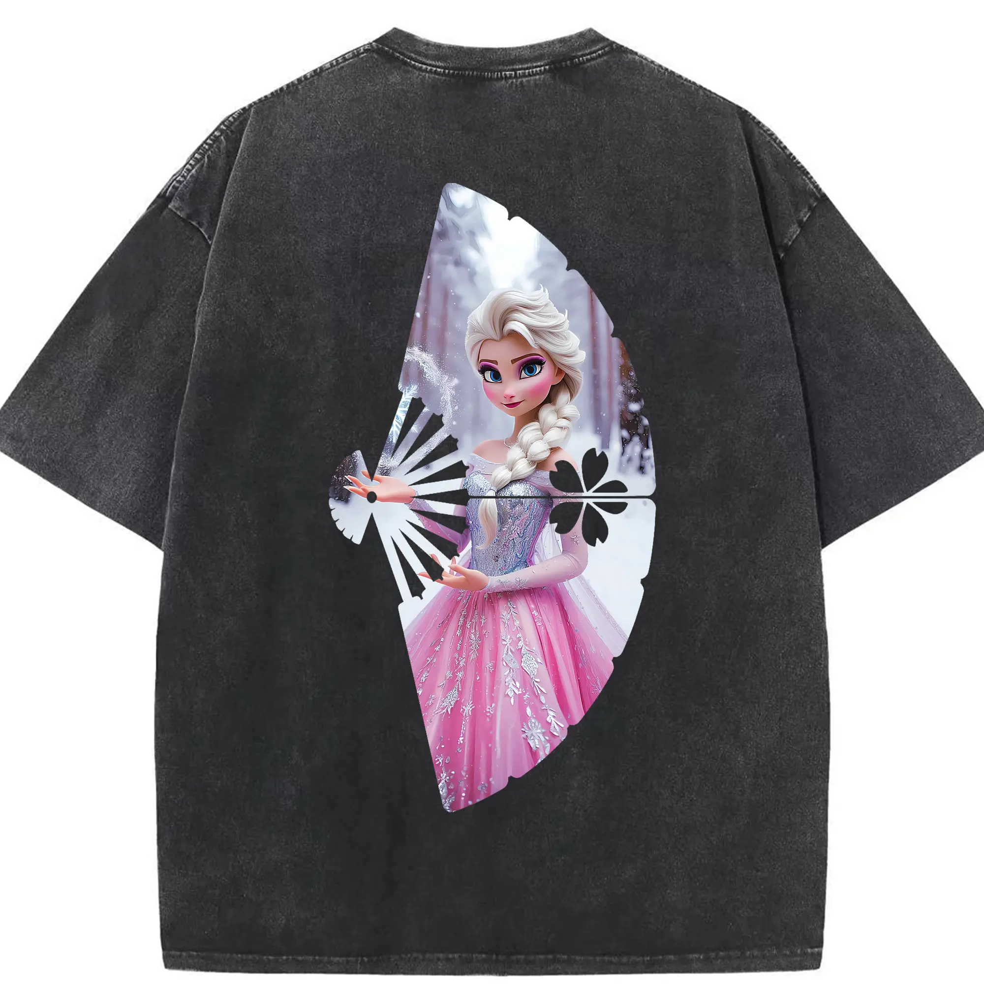 アナと雪の女王(Frozen) グッズ エルサ(Elsa) - 綿100％ ヴィンテージ風 半袖Tシャツ ・ 背面プリント ・ 柔らか肌触り ・ 通気性 快適 ・ スポーツ カジュアル 外出用