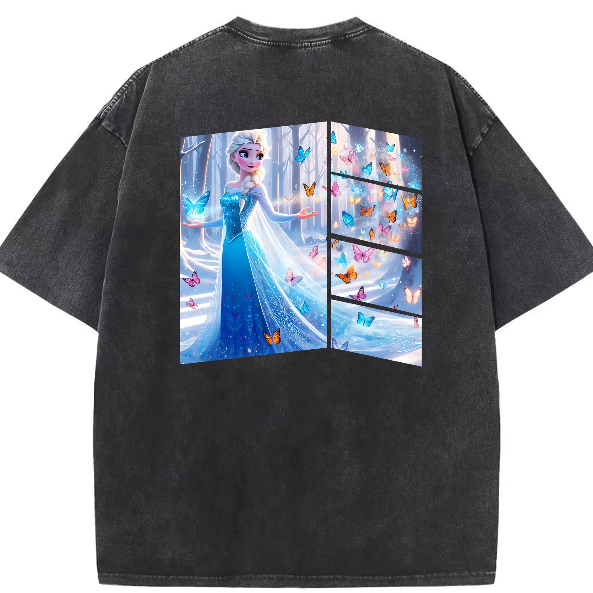 アナと雪の女王(Frozen) グッズ エルサ(Elsa) - 綿100％ ヴィンテージ風 半袖Tシャツ ・ 背面プリント ・ 柔らか肌触り ・ 通気性 快適 ・ スポーツ カジュアル 外出用
