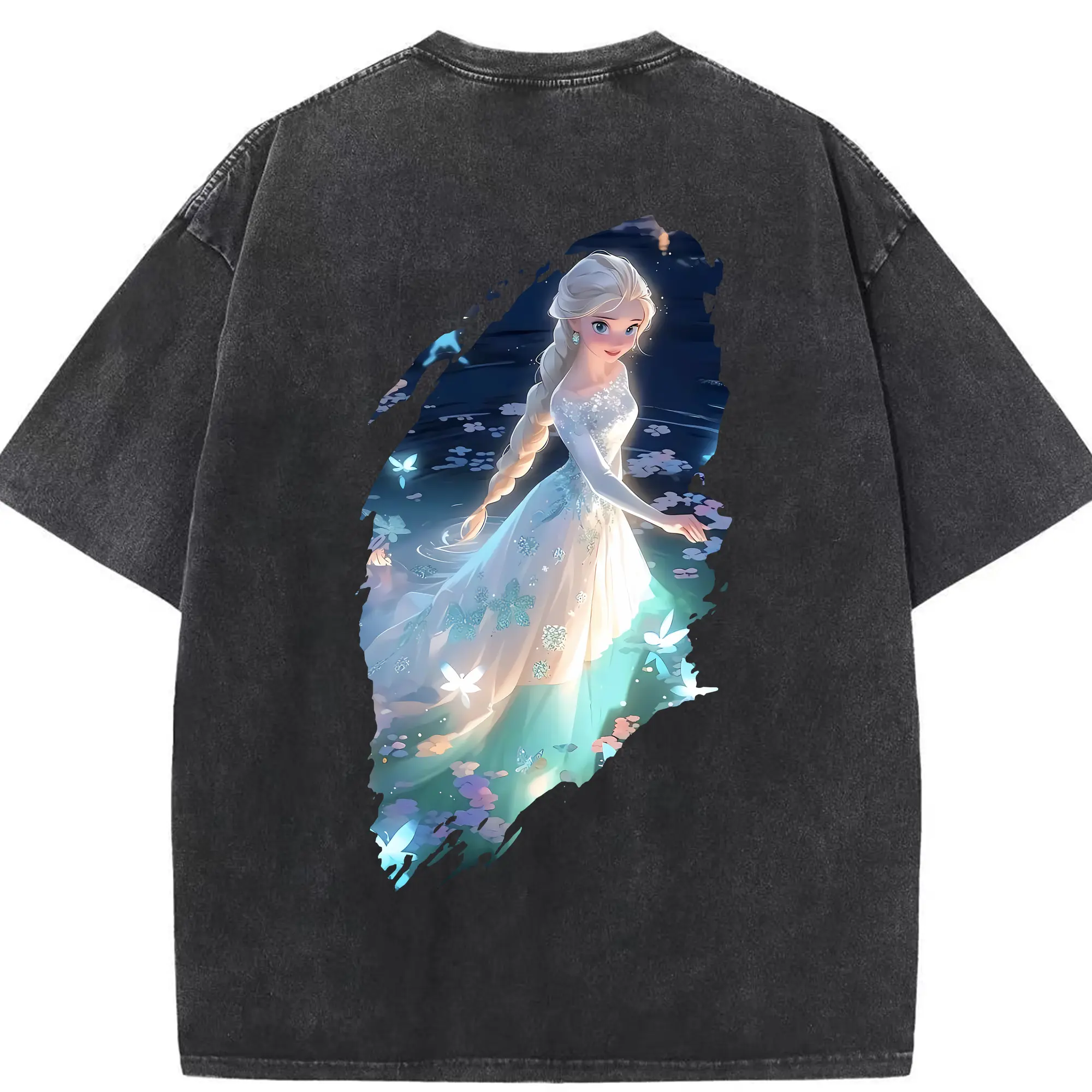 アナと雪の女王(Frozen) グッズ エルサ(Elsa) - 綿100％ ヴィンテージ風 半袖Tシャツ ・ 背面プリント ・ 柔らか肌触り ・ 通気性 快適 ・ スポーツ カジュアル 外出用