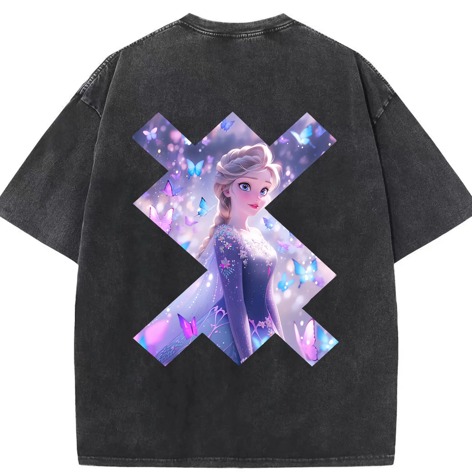 アナと雪の女王(Frozen) グッズ エルサ(Elsa) - 綿100％ ヴィンテージ風 半袖Tシャツ ・ 背面プリント ・ 柔らか肌触り ・ 通気性 快適 ・ スポーツ カジュアル 外出用