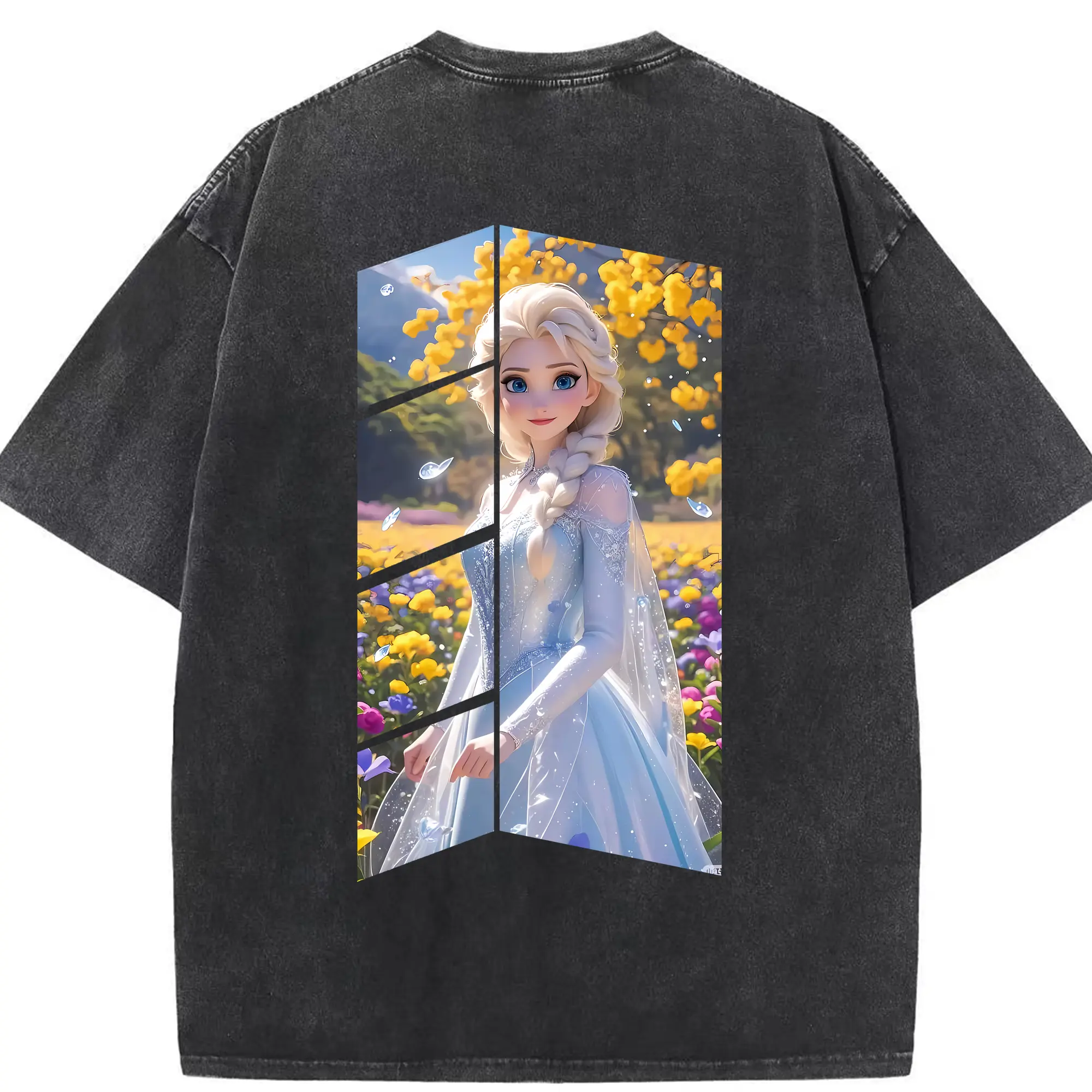 アナと雪の女王(Frozen) グッズ エルサ(Elsa) - 綿100％ ヴィンテージ風 半袖Tシャツ ・ 背面プリント ・ 柔らか肌触り ・ 通気性 快適 ・ スポーツ カジュアル 外出用
