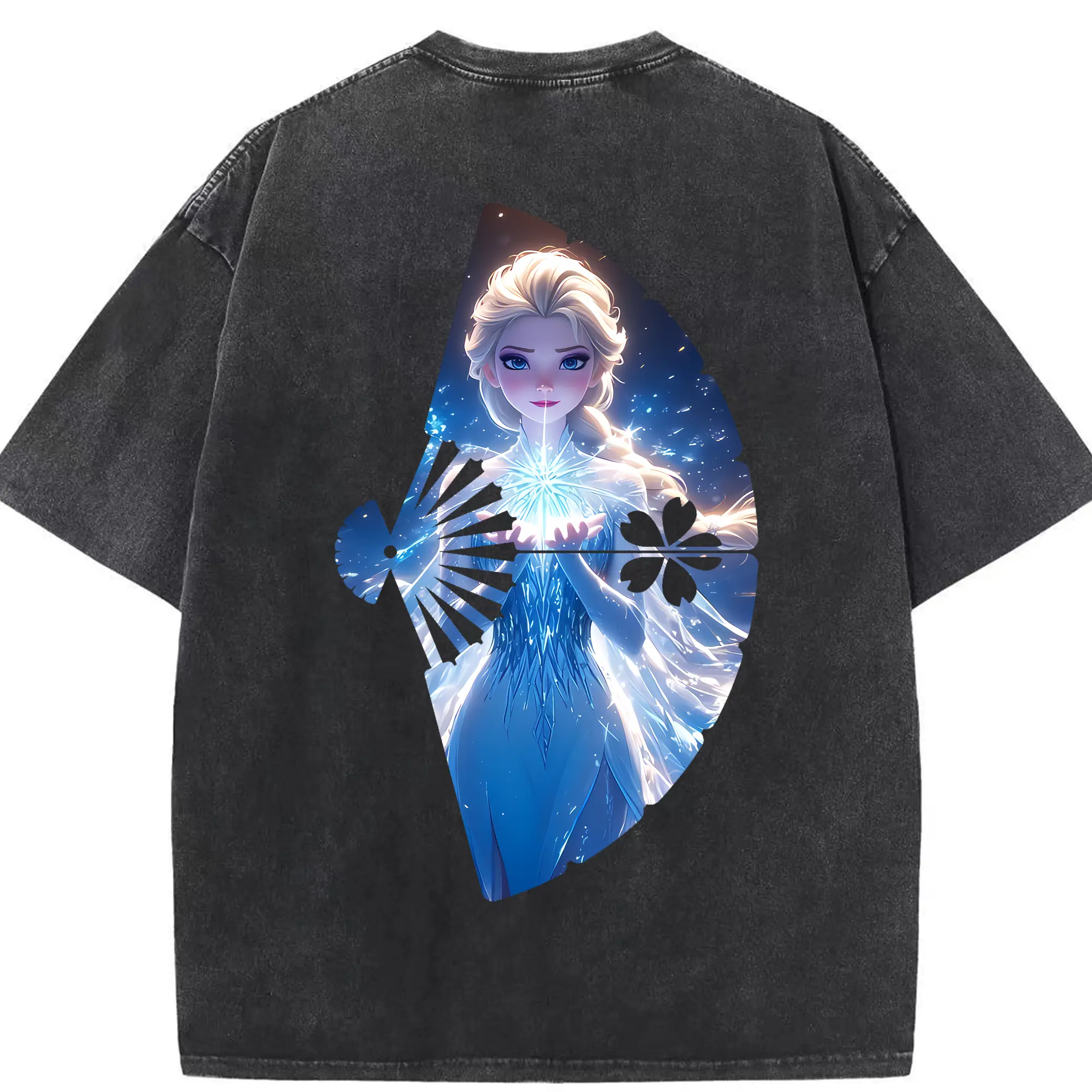 アナと雪の女王(Frozen) グッズ エルサ(Elsa) - 綿100％ ヴィンテージ風 半袖Tシャツ ・ 背面プリント ・ 柔らか肌触り ・ 通気性 快適 ・ スポーツ カジュアル 外出用