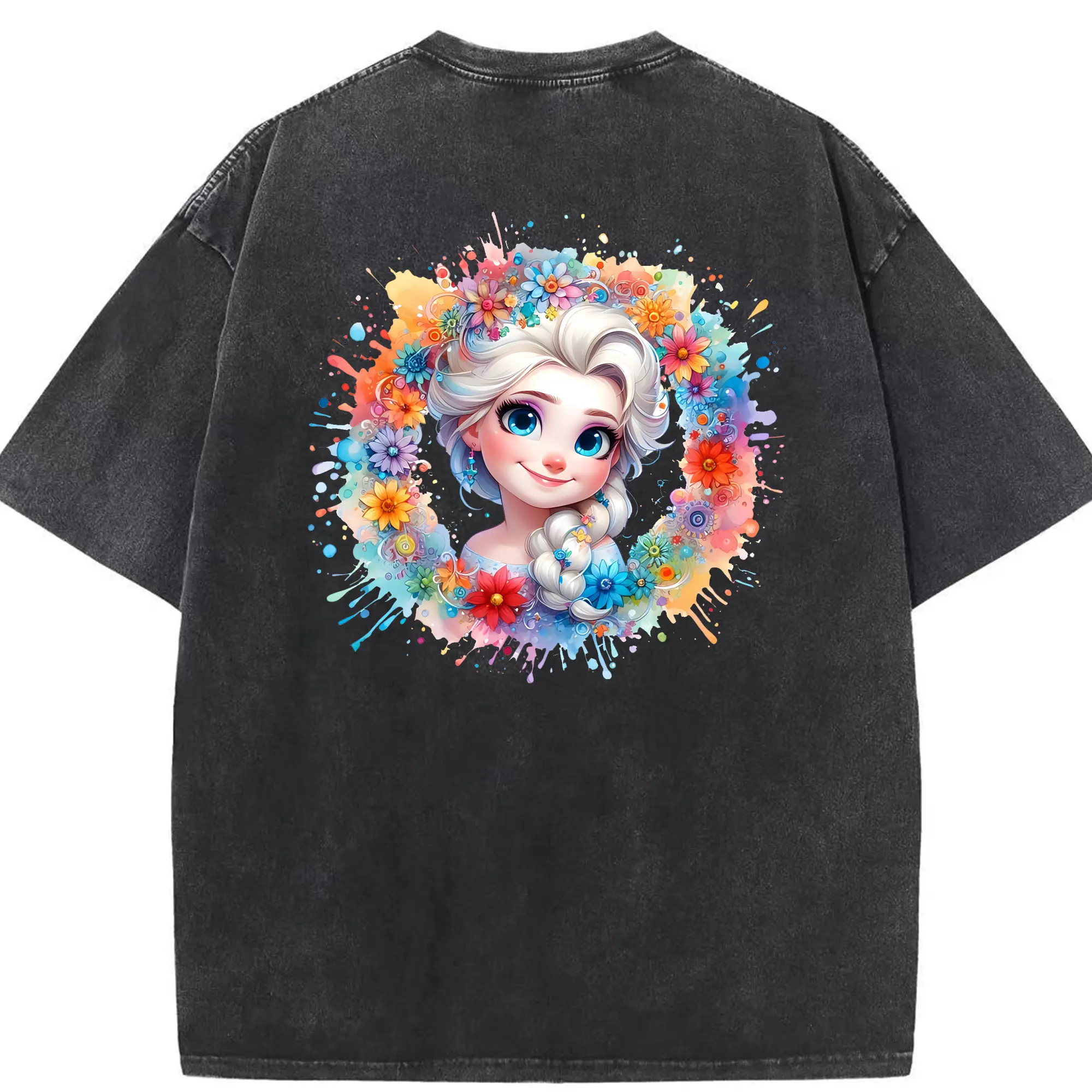アナと雪の女王(Frozen) グッズ エルサ(Elsa) - 綿100％ ヴィンテージ風 半袖Tシャツ ・ 背面プリント ・ 柔らか肌触り ・ 通気性 快適 ・ スポーツ カジュアル 外出用
