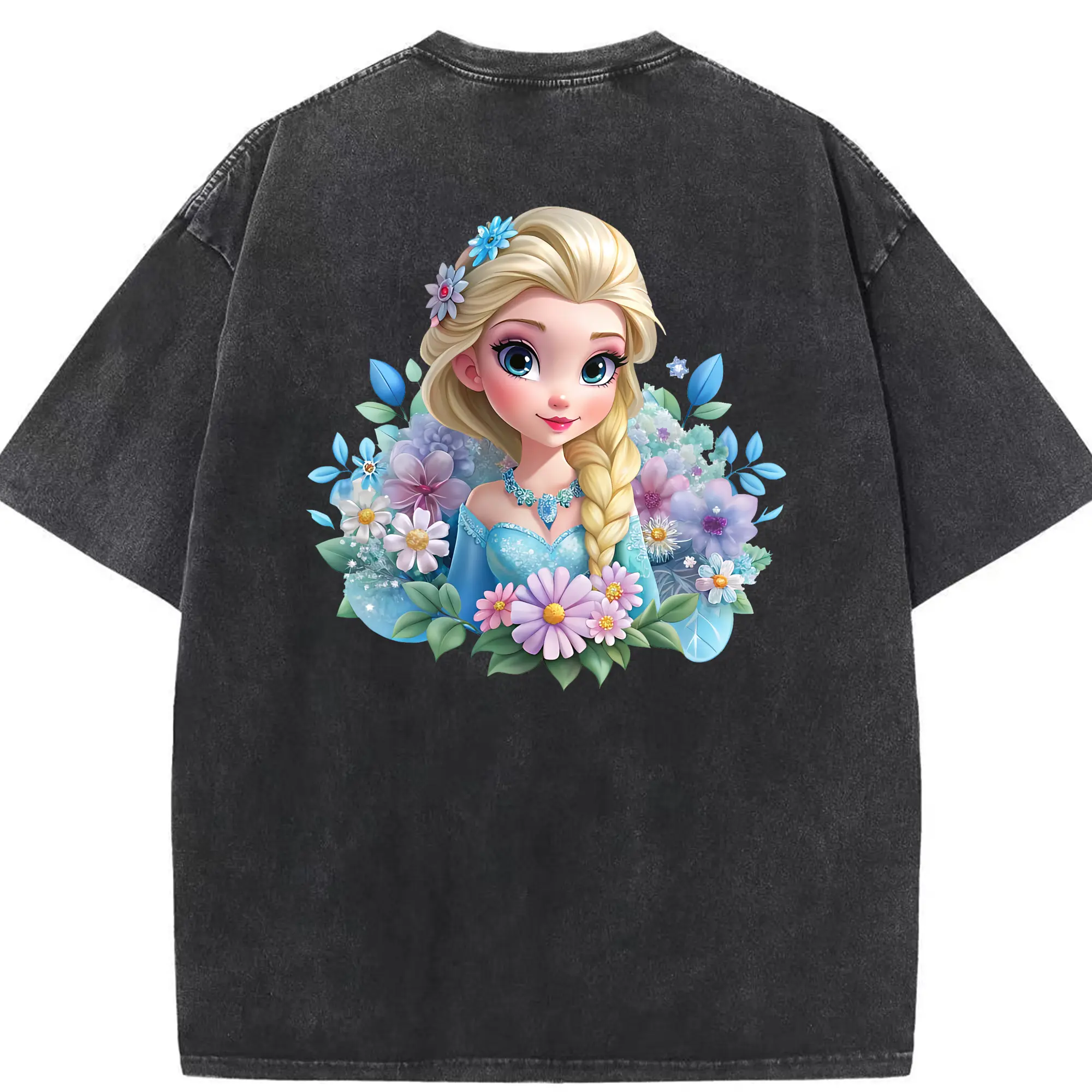 アナと雪の女王(Frozen) グッズ エルサ(Elsa) - 綿100％ ヴィンテージ風 半袖Tシャツ ・ 背面プリント ・ 柔らか肌触り ・ 通気性 快適 ・ スポーツ カジュアル 外出用
