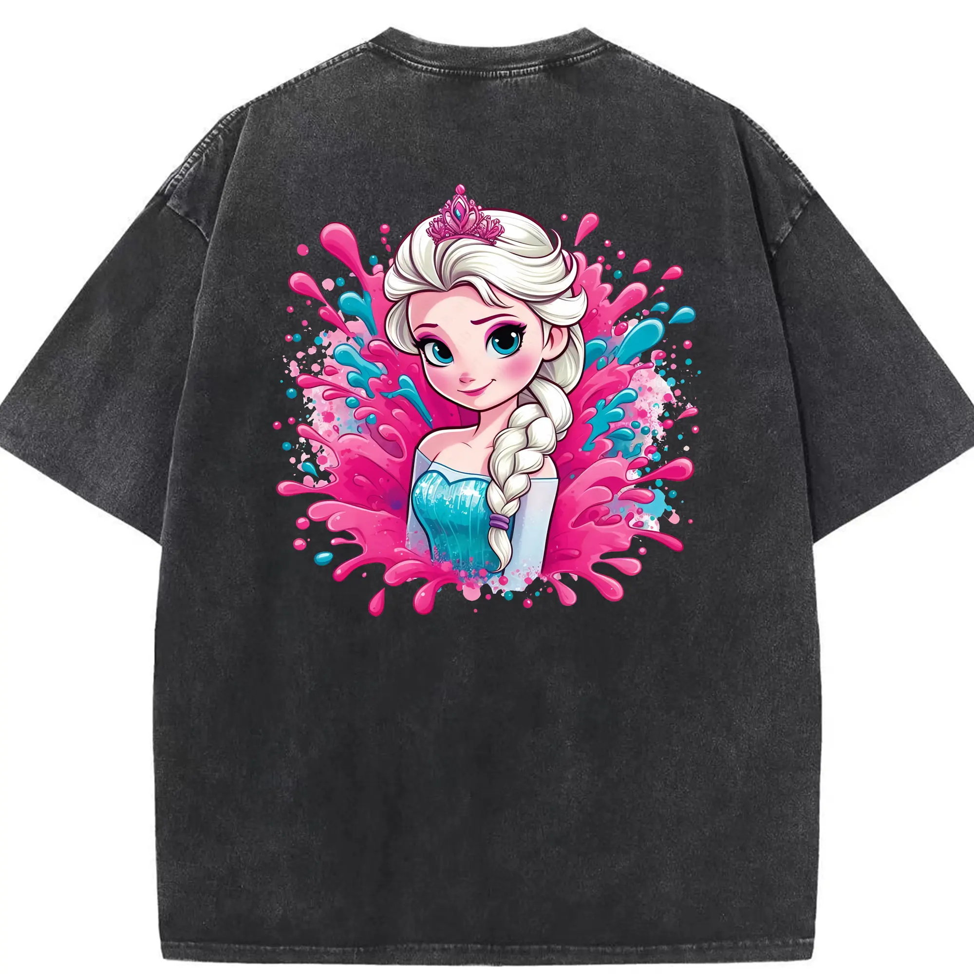 アナと雪の女王(Frozen) グッズ エルサ(Elsa) - 綿100％ ヴィンテージ風 半袖Tシャツ ・ 背面プリント ・ 柔らか肌触り ・ 通気性 快適 ・ スポーツ カジュアル 外出用