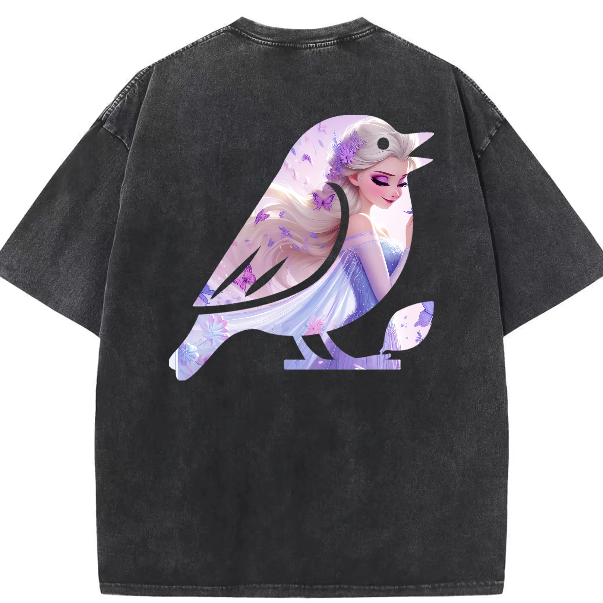 アナと雪の女王(Frozen) グッズ エルサ(Elsa) - 綿100％ ヴィンテージ風 半袖Tシャツ ・ 背面プリント ・ 柔らか肌触り ・ 通気性 快適 ・ スポーツ カジュアル 外出用