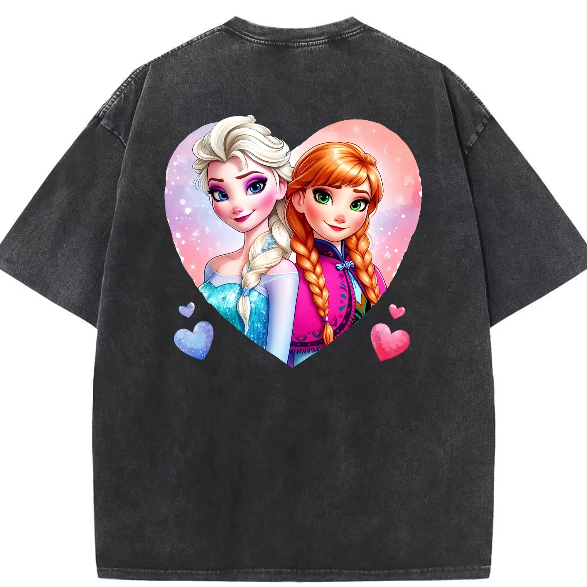 アナと雪の女王(Frozen) グッズ エルサ(Elsa) - 綿100％ ヴィンテージ風 半袖Tシャツ ・ 背面プリント ・ 柔らか肌触り ・ 通気性 快適 ・ スポーツ カジュアル 外出用