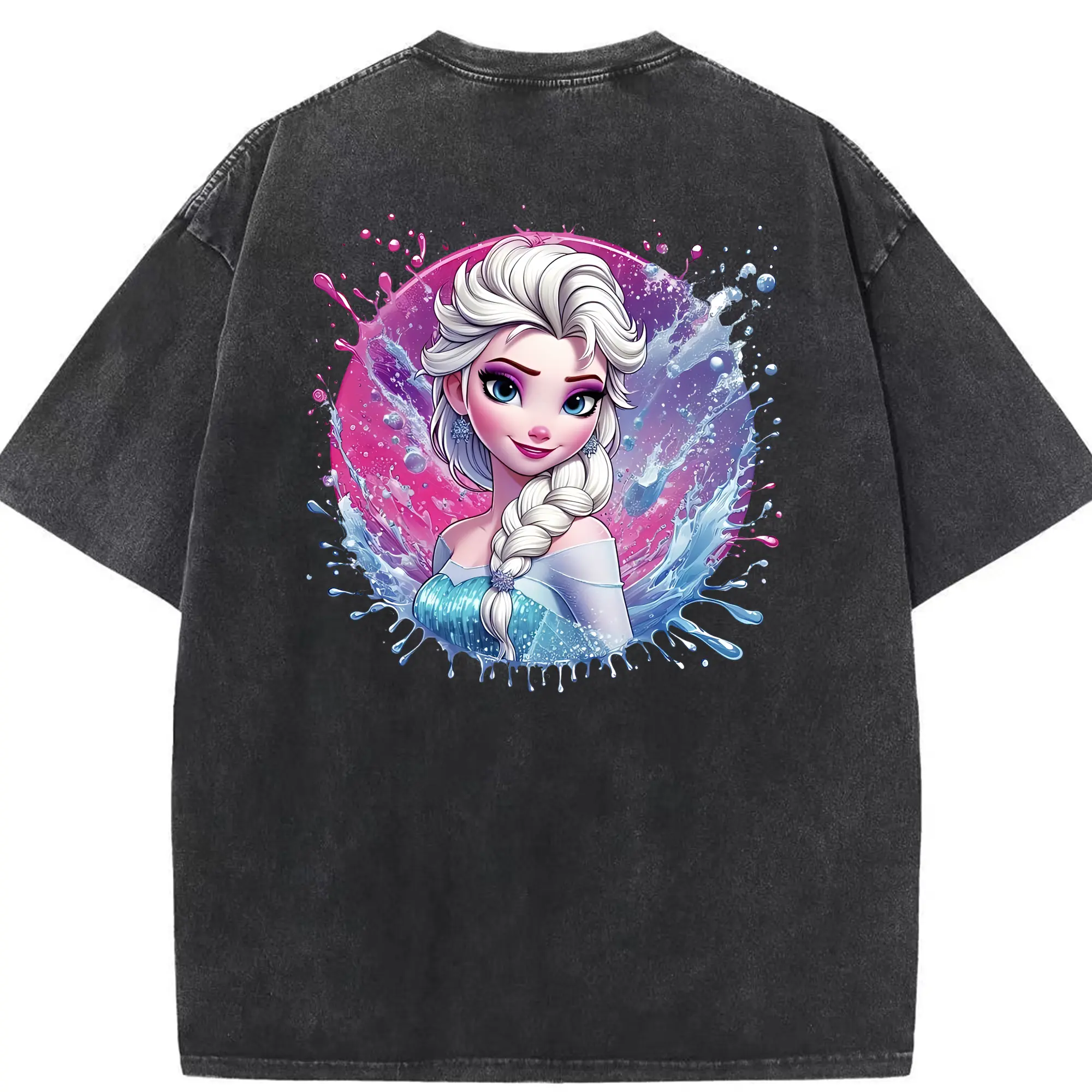 アナと雪の女王(Frozen) グッズ エルサ(Elsa) - 綿100％ ヴィンテージ風 半袖Tシャツ ・ 背面プリント ・ 柔らか肌触り ・ 通気性 快適 ・ スポーツ カジュアル 外出用