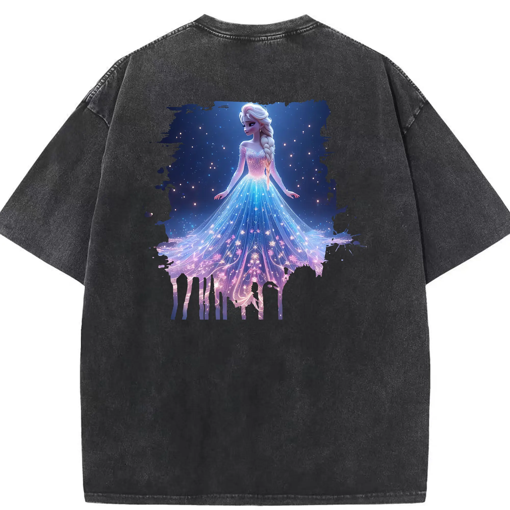 アナと雪の女王(Frozen) グッズ エルサ(Elsa) - 綿100％ ヴィンテージ風 半袖Tシャツ ・ 背面プリント ・ 柔らか肌触り ・ 通気性 快適 ・ スポーツ カジュアル 外出用