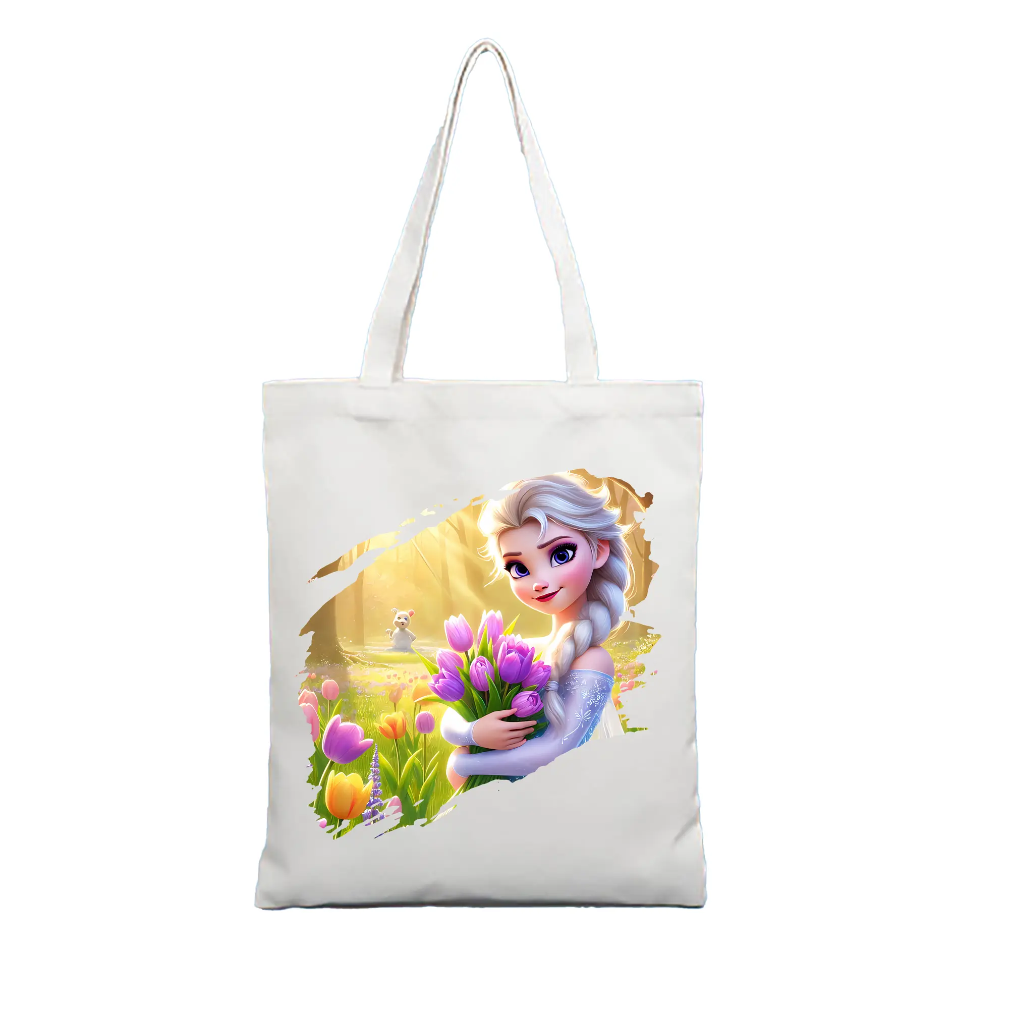 アナと雪の女王(Frozen) グッズ エルサ(Elsa) - 縦型キャンバス手提げバッグ（トートバッグ） ・ キャンバス素材 ・ ショッピング用 ・ 軽量 丈夫 お手入れ簡単