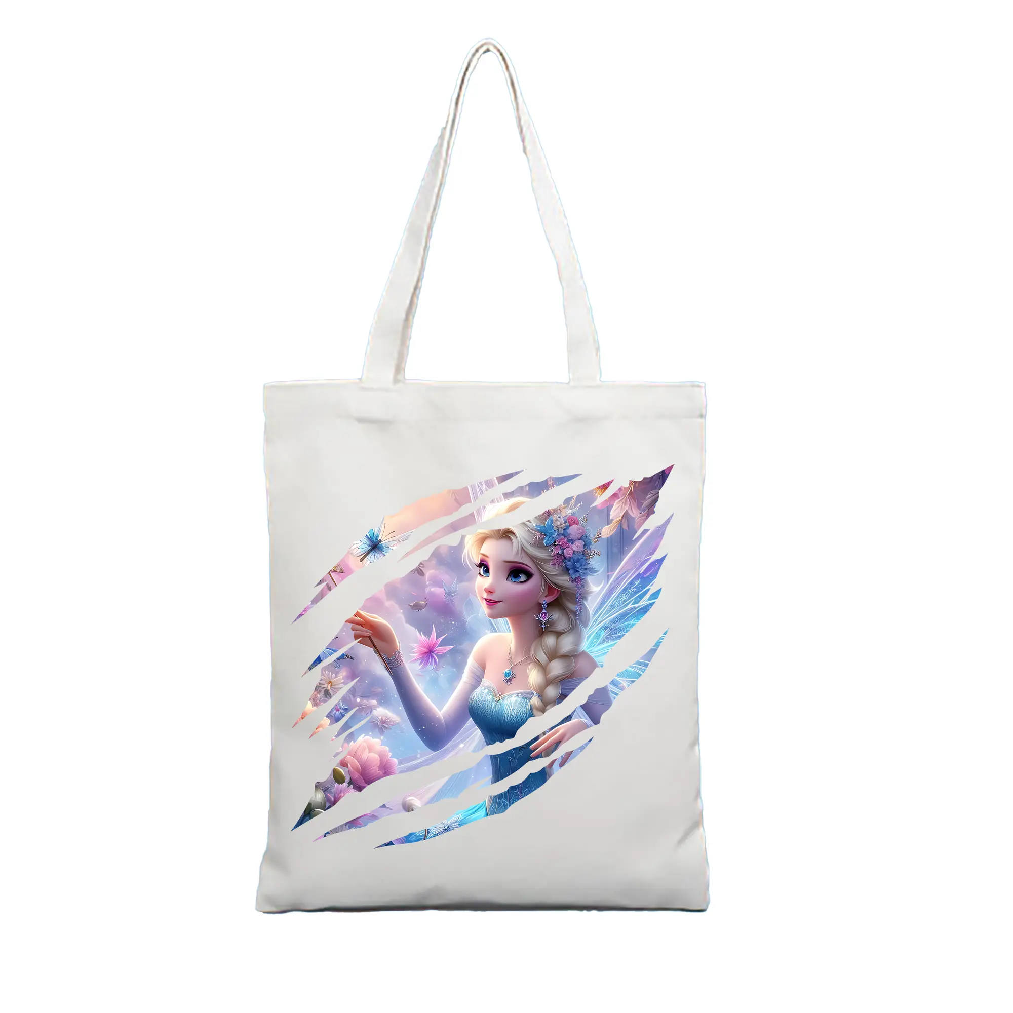 アナと雪の女王(Frozen) グッズ エルサ(Elsa) - 縦型キャンバス手提げバッグ（トートバッグ） ・ キャンバス素材 ・ ショッピング用 ・ 軽量 丈夫 お手入れ簡単