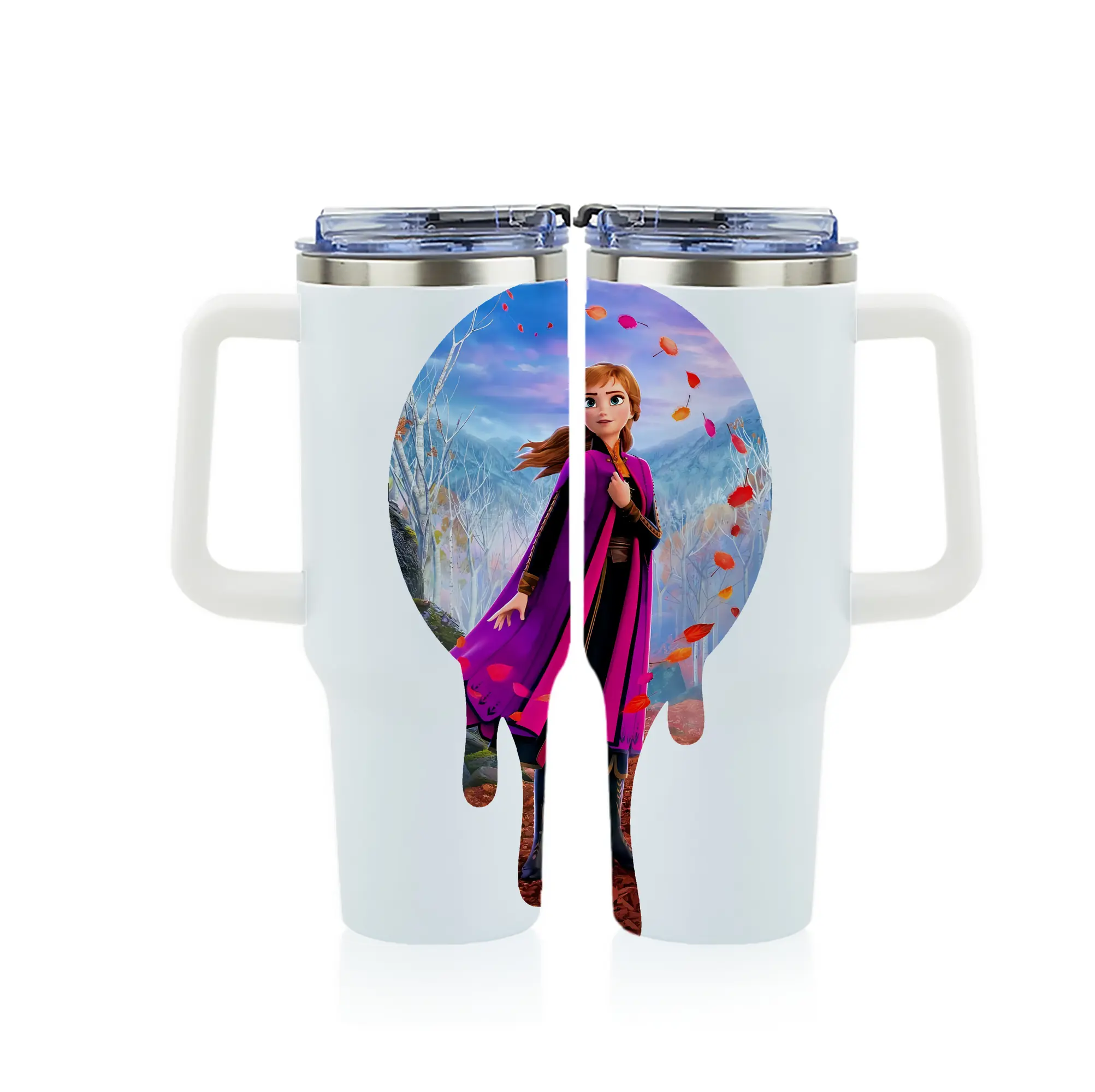 アナと雪の女王(Frozen) グッズ アナ(Anna) - 1200mL フルプリント車用タンブラー ・ 304ステンレス 内側 ・ 201ステンレス 外側 ・ 保温 保冷 ・ 通勤 ドライブ アウトドア用