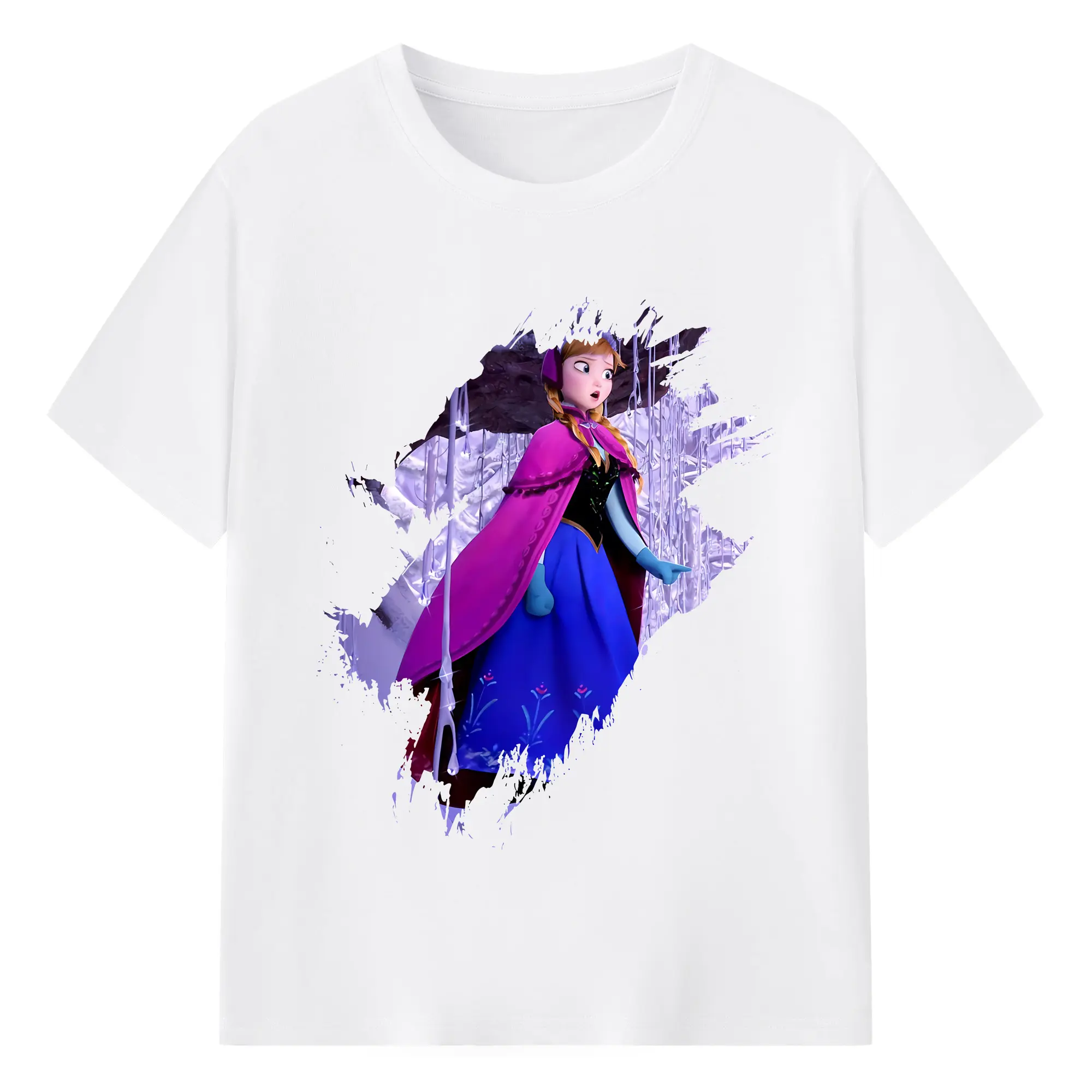アナと雪の女王(Frozen) グッズ アナ(Anna) - 綿100％ 半袖Tシャツ ・ フロントプリント ・ 快適 通気性 ・ 日常使い 散歩 スポーツ用