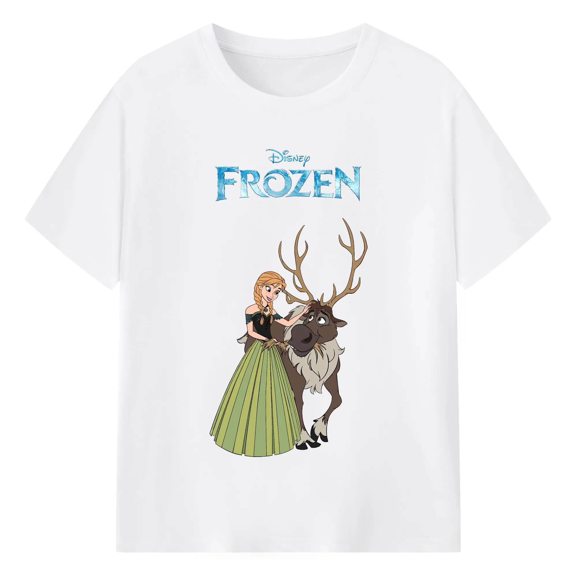 アナと雪の女王(Frozen) グッズ アナ(Anna) - 綿100％ 半袖Tシャツ ・ フロントプリント ・ 快適 通気性 ・ 日常使い 散歩 スポーツ用