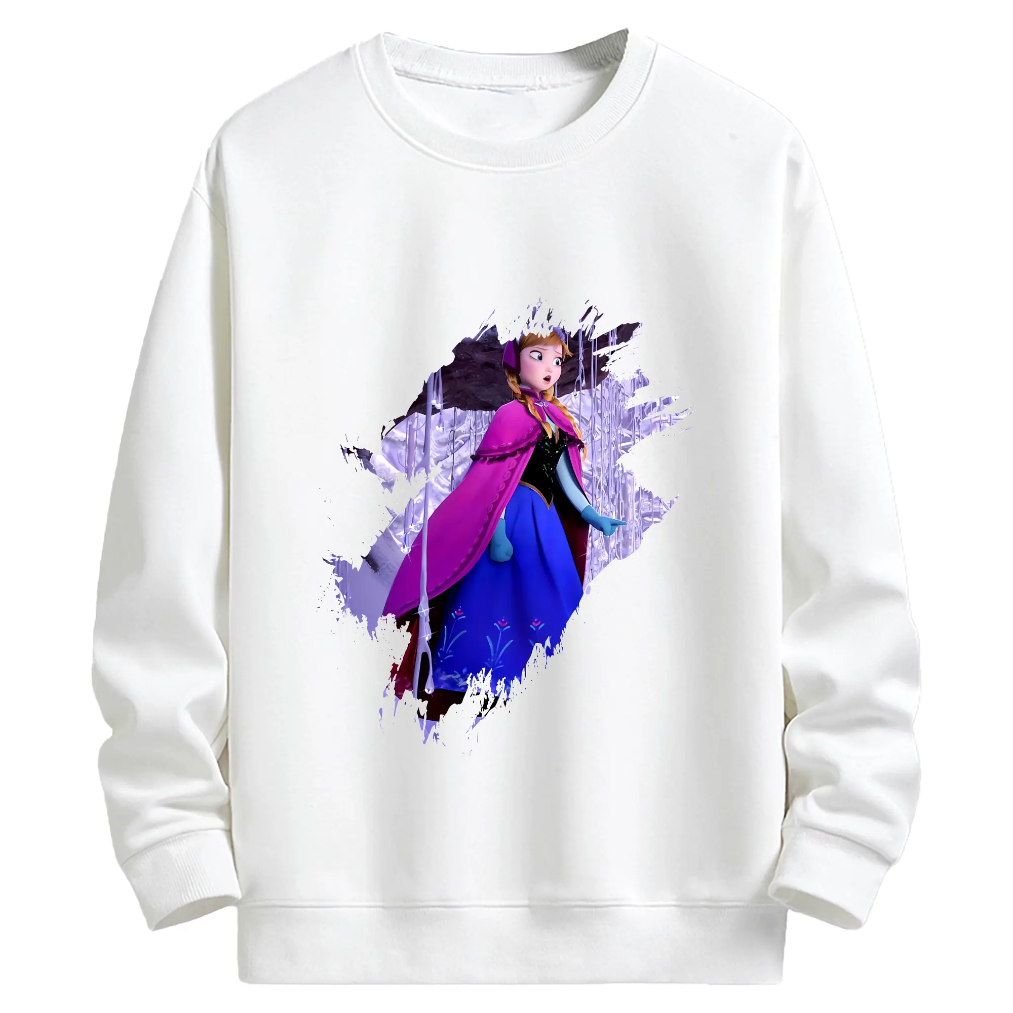 アナと雪の女王(Frozen) グッズ アナ(Anna) - キッズ クルーネックスウェットシャツ ・ フロントプリント ・ 綿80％ ポリエステル20％ ・ 快適 通学 スポーツ 日常使い お散歩用