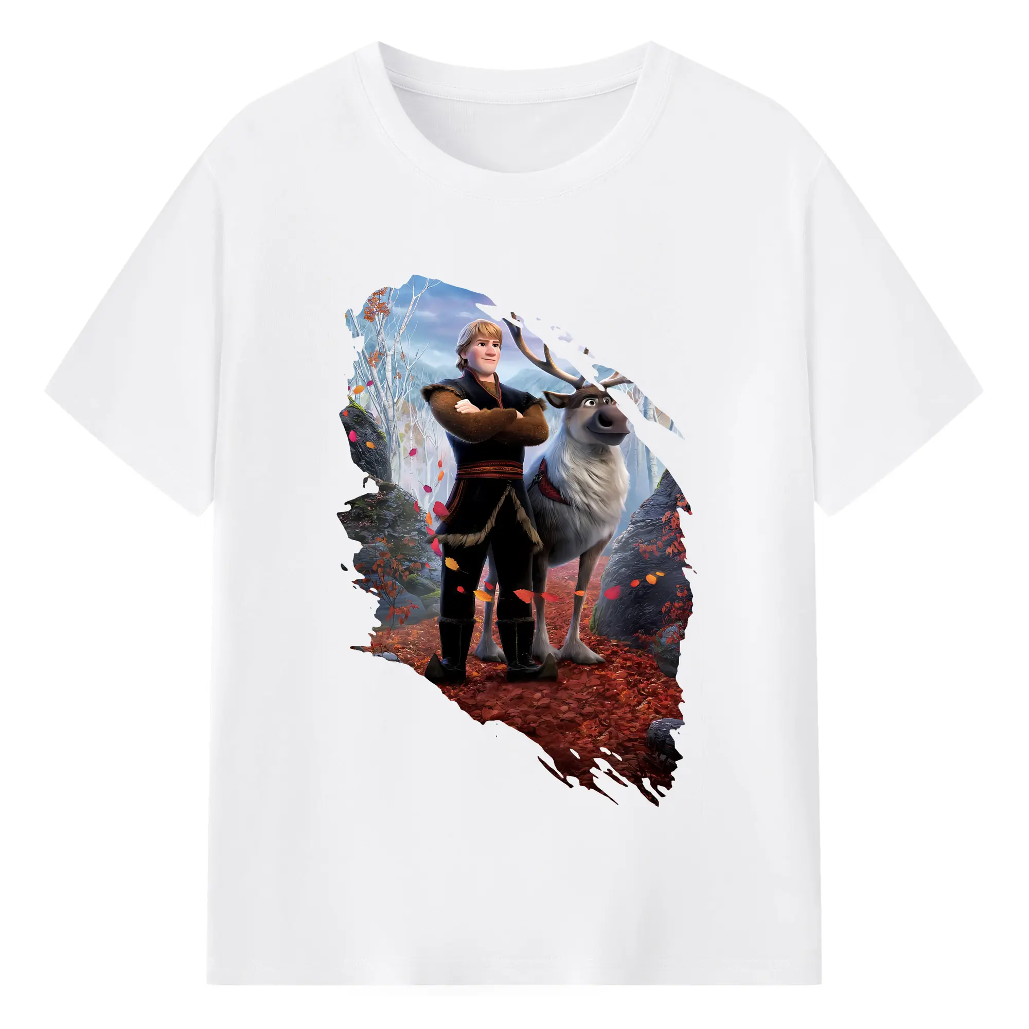 アナと雪の女王(Frozen) グッズ クリストフ(Kristoff) - 綿100％ 半袖Tシャツ ・ フロントプリント ・ 快適 通気性 ・ 日常使い 散歩 スポーツ用