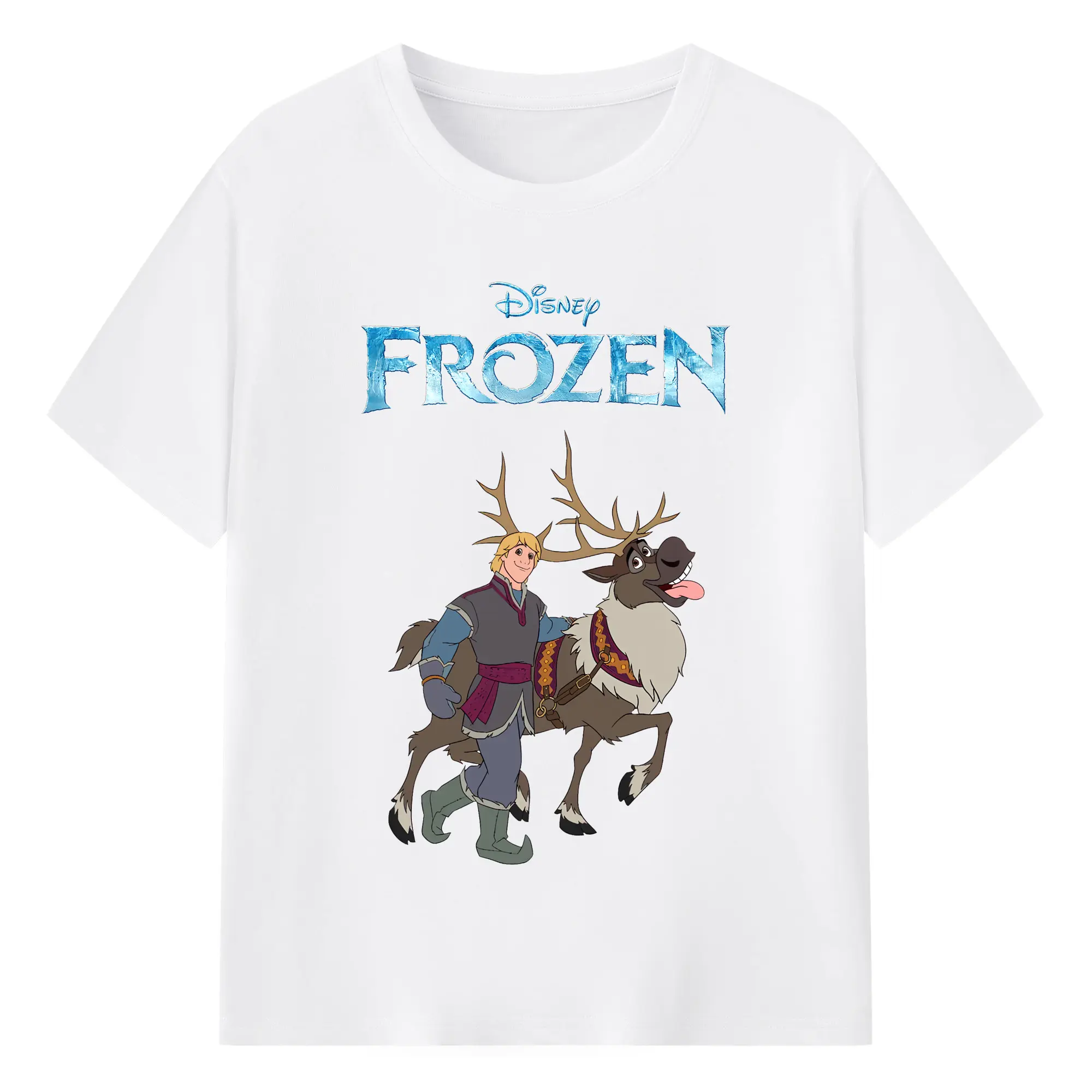 アナと雪の女王(Frozen) グッズ クリストフ(Kristoff) - 綿100％ 半袖Tシャツ ・ フロントプリント ・ 快適 通気性 ・ 日常使い 散歩 スポーツ用