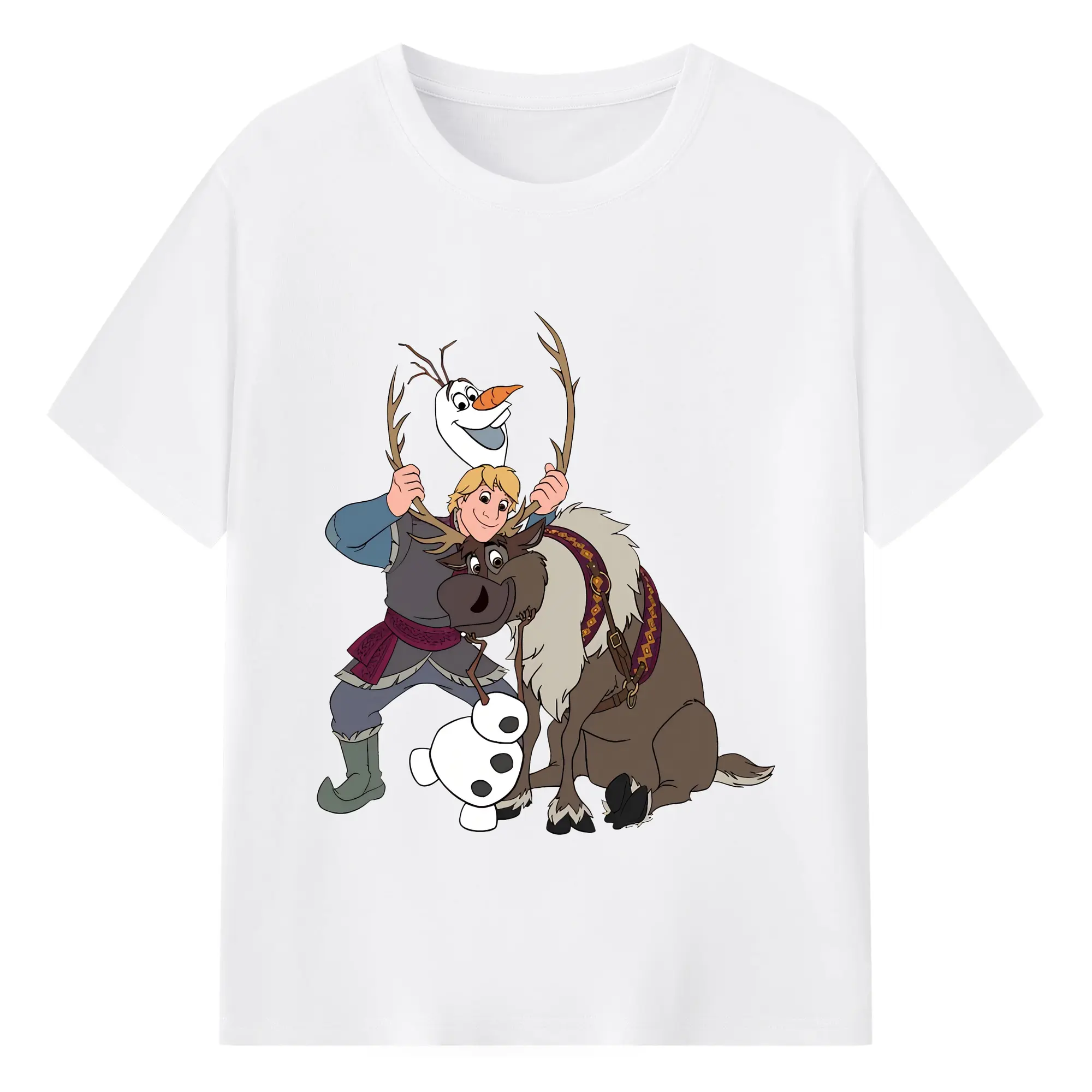 アナと雪の女王(Frozen) グッズ クリストフ(Kristoff) - 綿100％ 半袖Tシャツ ・ フロントプリント ・ 快適 通気性 ・ 日常使い 散歩 スポーツ用