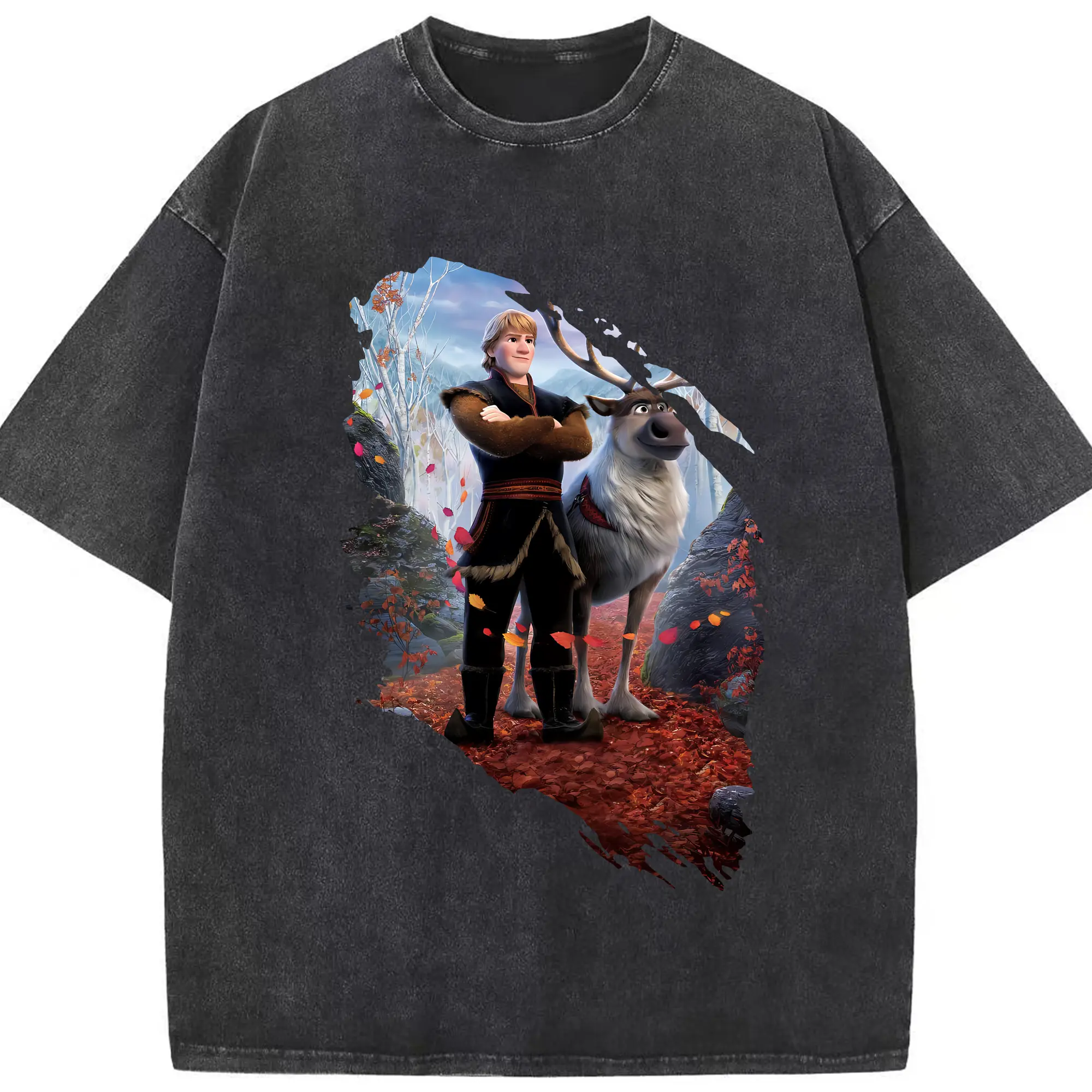 アナと雪の女王(Frozen) グッズ クリストフ(Kristoff) - 綿100％ ヴィンテージ風 半袖Tシャツ ・ フロントプリント ・ 柔らか肌触り ・ 通気性 快適 ・ スポーツ カジュアル 外出用