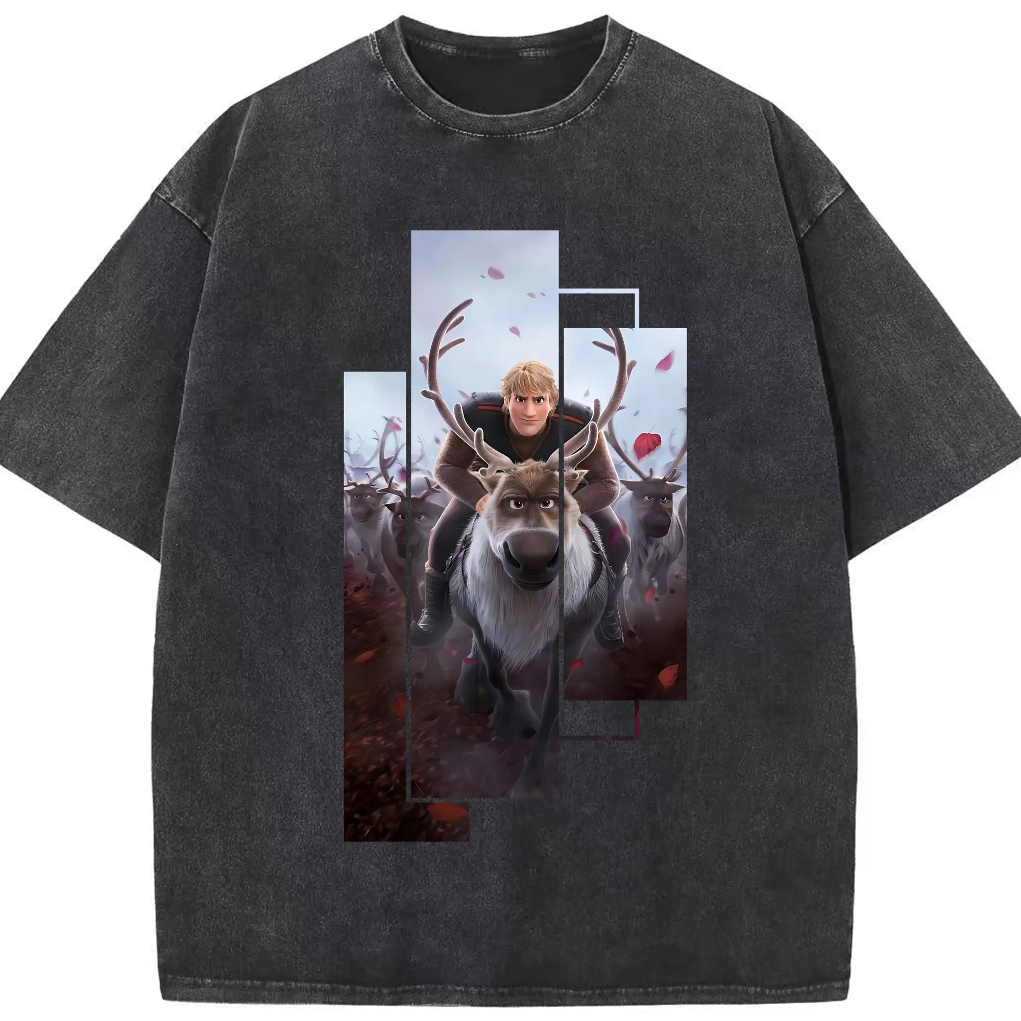 アナと雪の女王(Frozen) グッズ クリストフ(Kristoff) - 綿100％ ヴィンテージ風 半袖Tシャツ ・ フロントプリント ・ 柔らか肌触り ・ 通気性 快適 ・ スポーツ カジュアル 外出用