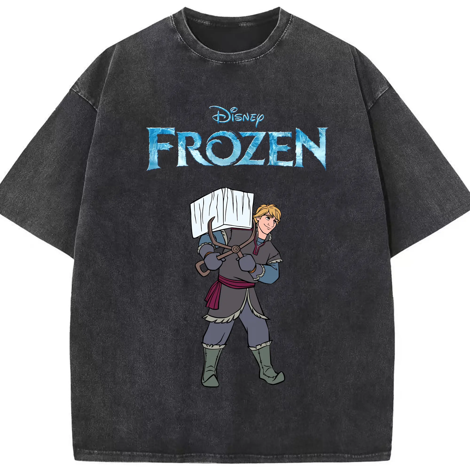 アナと雪の女王(Frozen) グッズ クリストフ(Kristoff) - 綿100％ ヴィンテージ風 半袖Tシャツ ・ フロントプリント ・ 柔らか肌触り ・ 通気性 快適 ・ スポーツ カジュアル 外出用