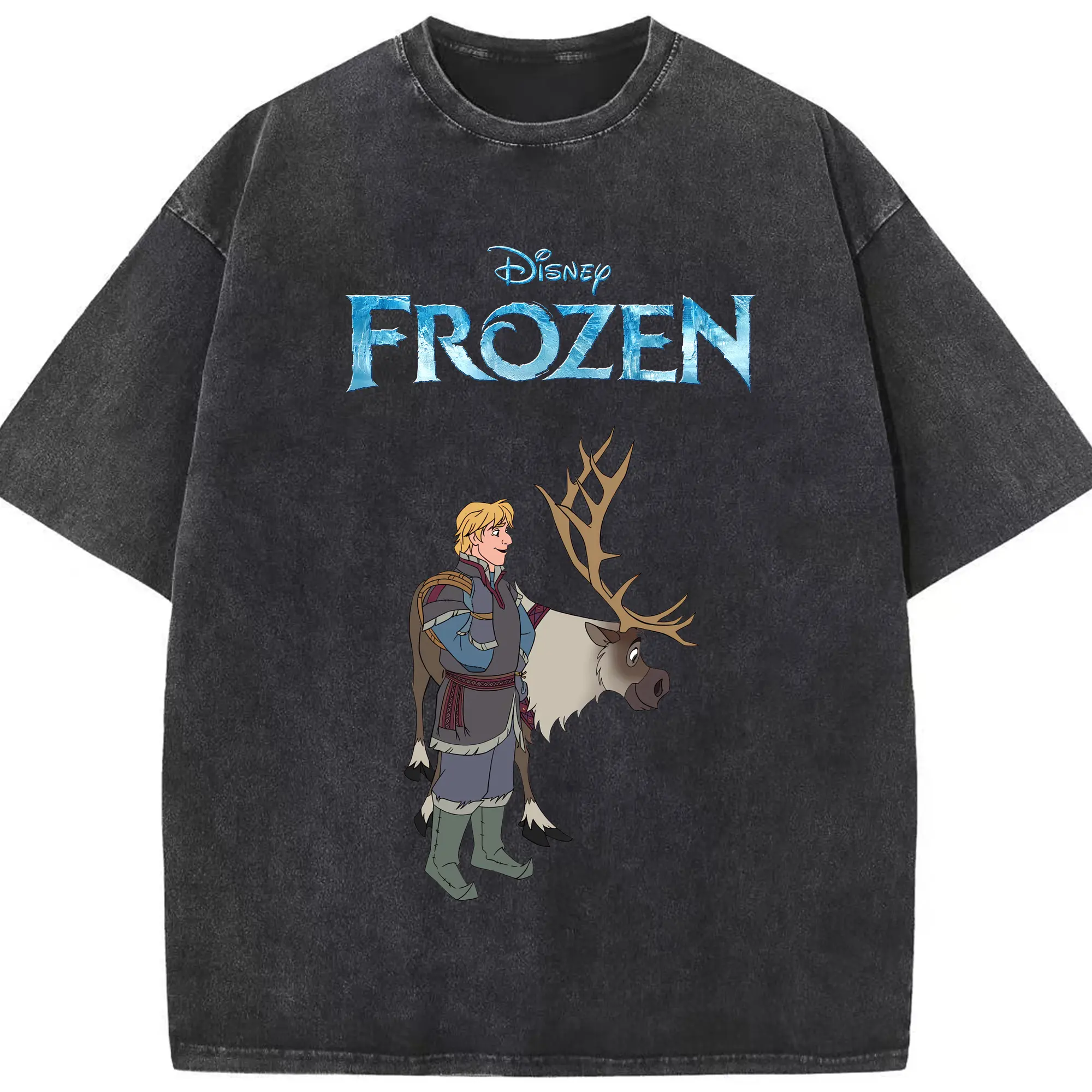 アナと雪の女王(Frozen) グッズ クリストフ(Kristoff) - 綿100％ ヴィンテージ風 半袖Tシャツ ・ フロントプリント ・ 柔らか肌触り ・ 通気性 快適 ・ スポーツ カジュアル 外出用