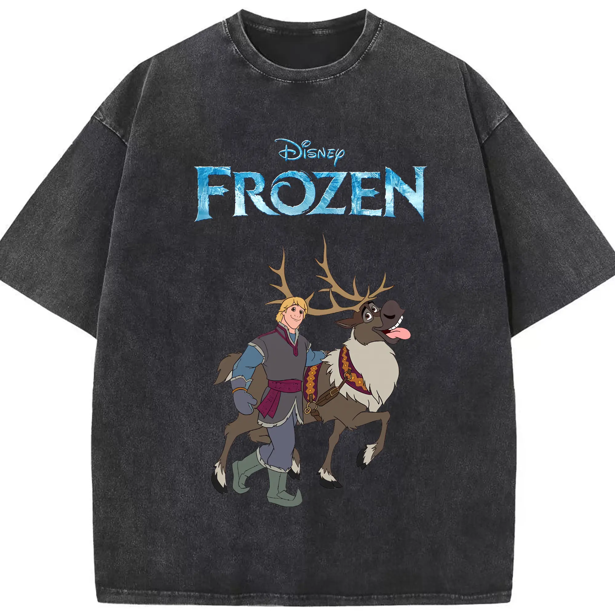 アナと雪の女王(Frozen) グッズ クリストフ(Kristoff) - 綿100％ ヴィンテージ風 半袖Tシャツ ・ フロントプリント ・ 柔らか肌触り ・ 通気性 快適 ・ スポーツ カジュアル 外出用