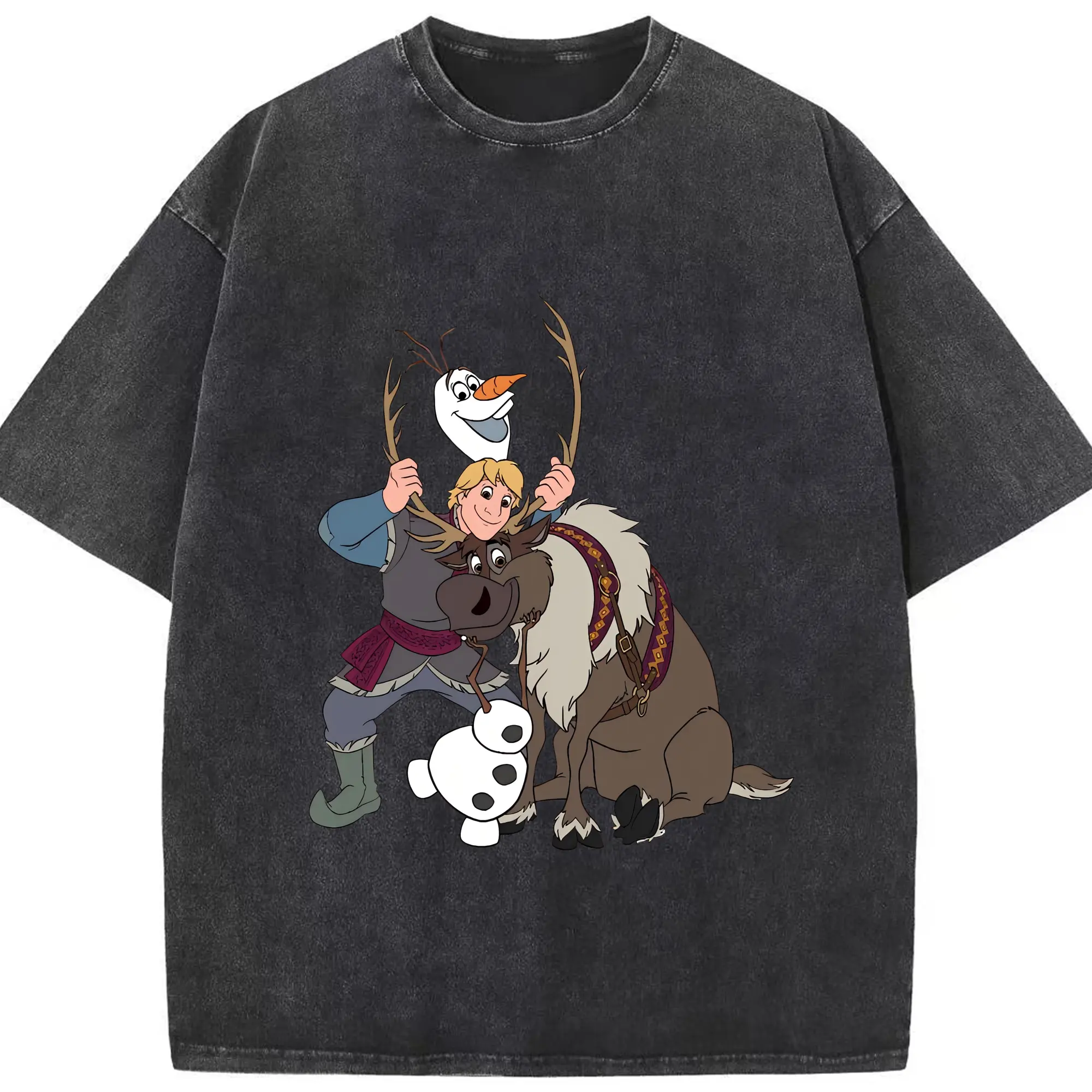 アナと雪の女王(Frozen) グッズ クリストフ(Kristoff) - 綿100％ ヴィンテージ風 半袖Tシャツ ・ フロントプリント ・ 柔らか肌触り ・ 通気性 快適 ・ スポーツ カジュアル 外出用