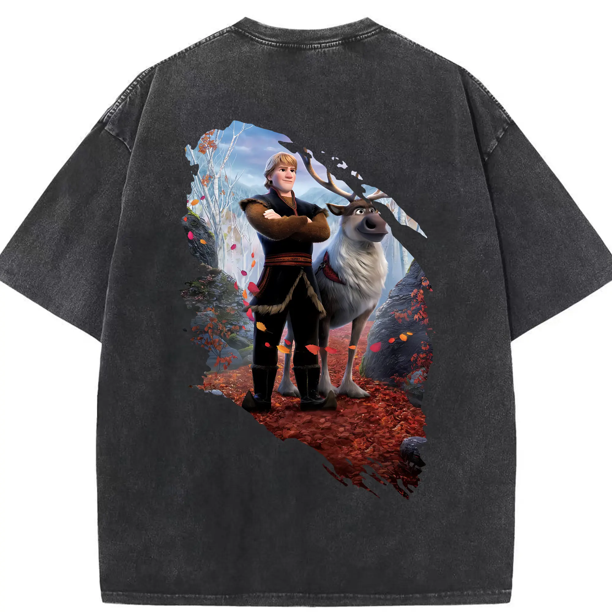 アナと雪の女王(Frozen) グッズ クリストフ(Kristoff) - 綿100％ ヴィンテージ風 半袖Tシャツ ・ 背面プリント ・ 柔らか肌触り ・ 通気性 快適 ・ スポーツ カジュアル 外出用