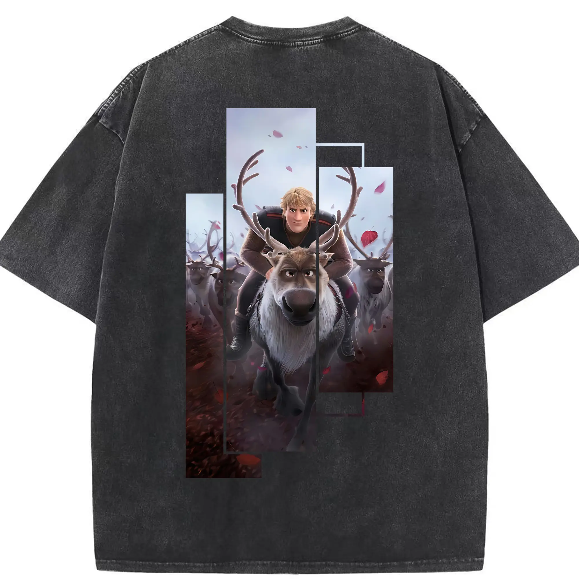 アナと雪の女王(Frozen) グッズ クリストフ(Kristoff) - 綿100％ ヴィンテージ風 半袖Tシャツ ・ 背面プリント ・ 柔らか肌触り ・ 通気性 快適 ・ スポーツ カジュアル 外出用