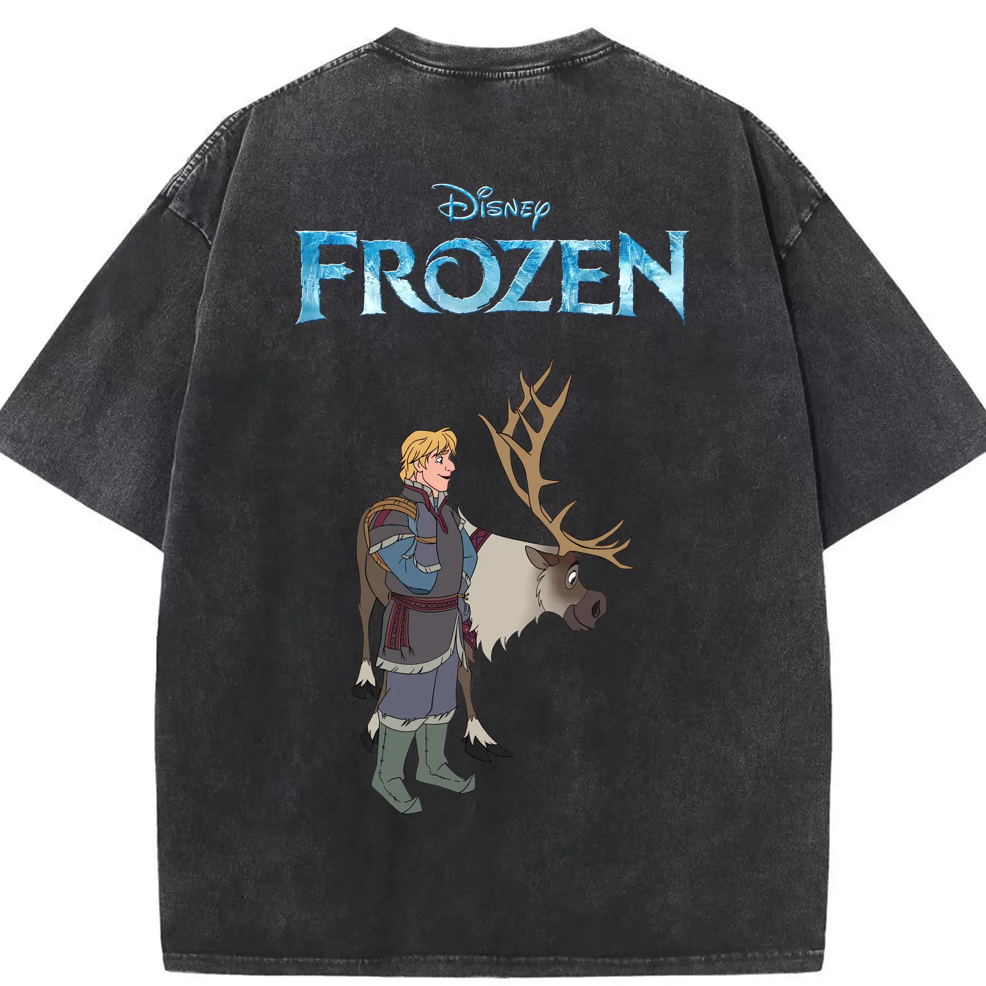 アナと雪の女王(Frozen) グッズ クリストフ(Kristoff) - 綿100％ ヴィンテージ風 半袖Tシャツ ・ 背面プリント ・ 柔らか肌触り ・ 通気性 快適 ・ スポーツ カジュアル 外出用