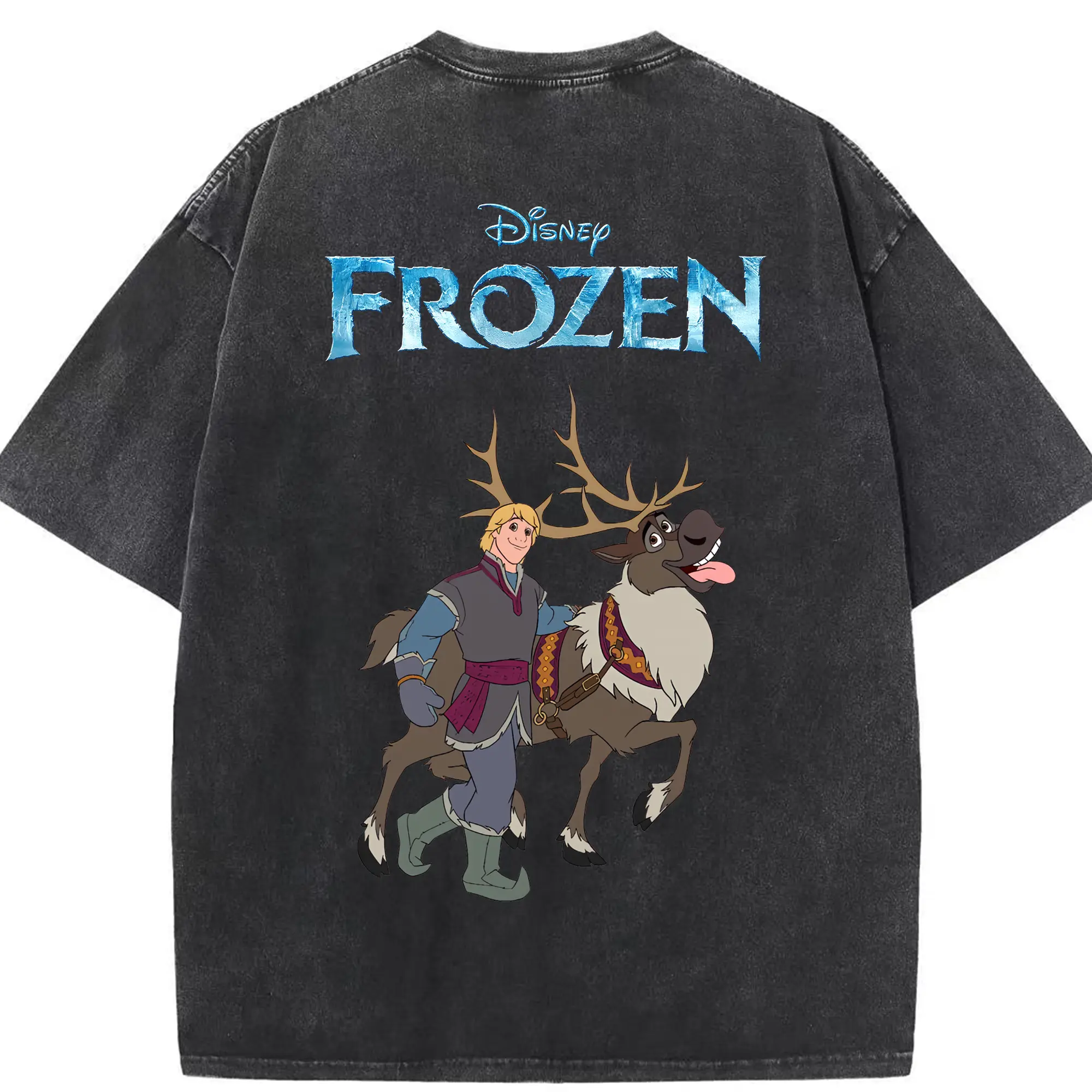 アナと雪の女王(Frozen) グッズ クリストフ(Kristoff) - 綿100％ ヴィンテージ風 半袖Tシャツ ・ 背面プリント ・ 柔らか肌触り ・ 通気性 快適 ・ スポーツ カジュアル 外出用