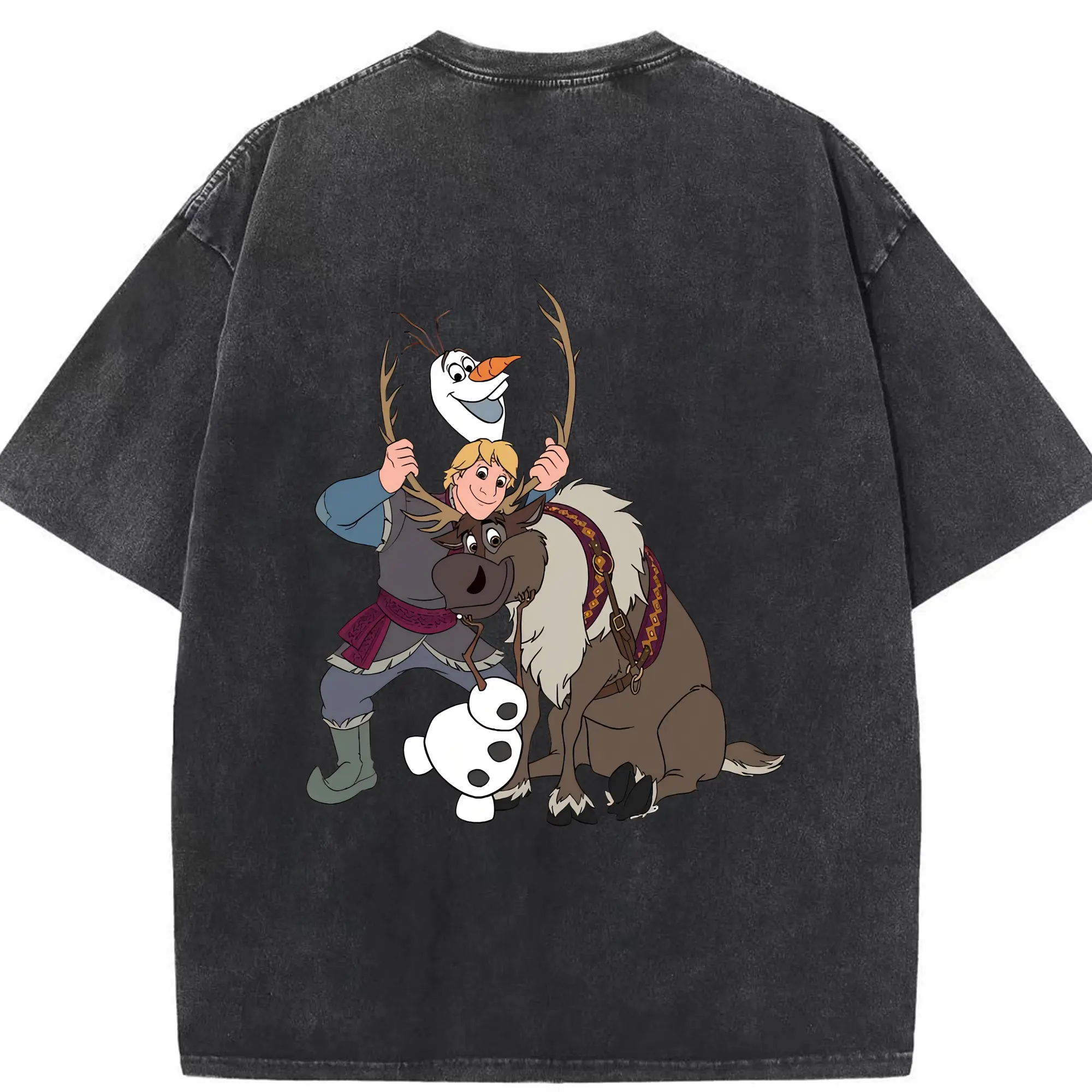 アナと雪の女王(Frozen) グッズ クリストフ(Kristoff) - 綿100％ ヴィンテージ風 半袖Tシャツ ・ 背面プリント ・ 柔らか肌触り ・ 通気性 快適 ・ スポーツ カジュアル 外出用