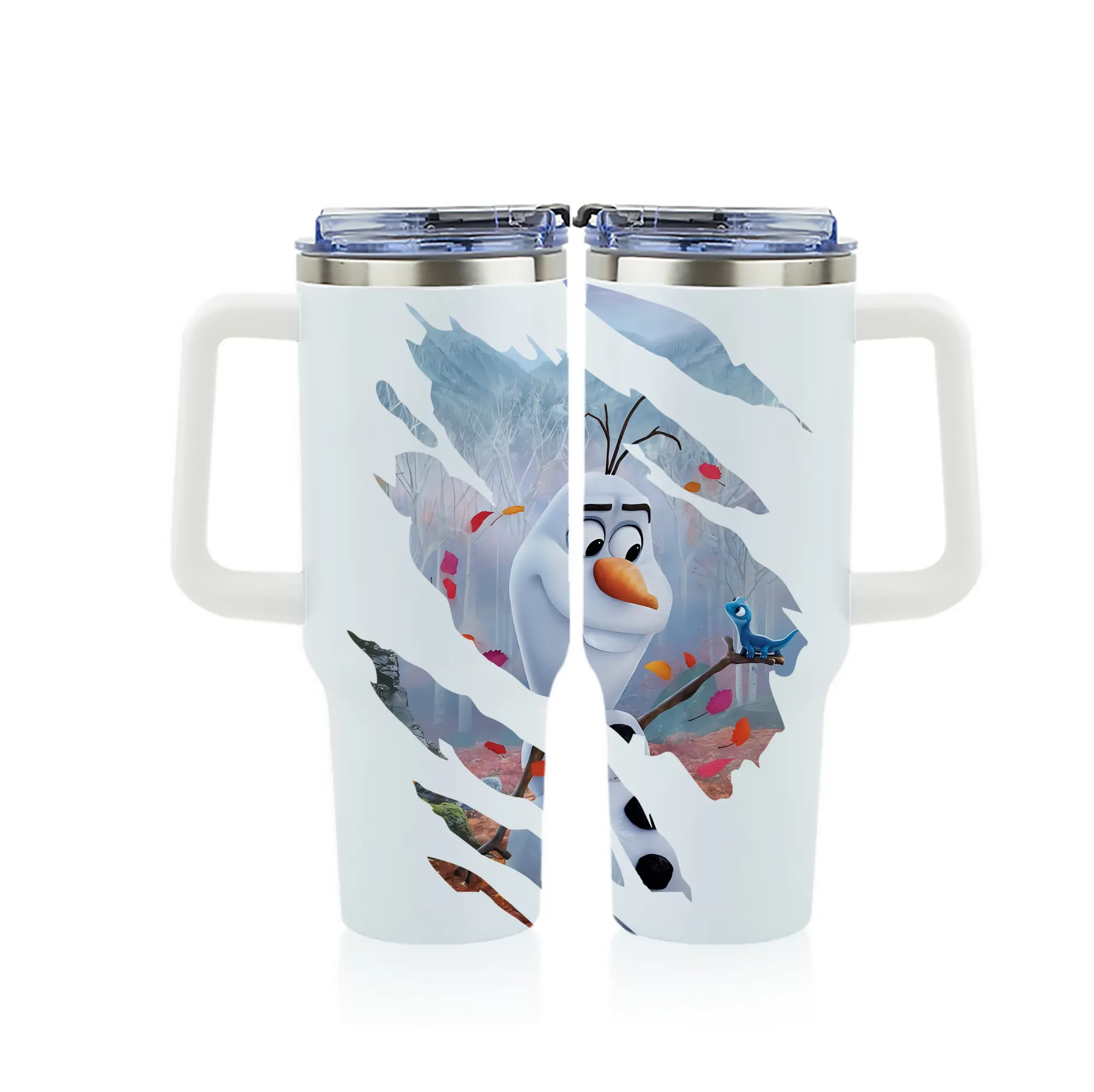 アナと雪の女王(Frozen) グッズ オラフ(Olaf) - 1200mL フルプリント車用タンブラー ・ 304ステンレス 内側 ・ 201ステンレス 外側 ・ 保温 保冷 ・ 通勤 ドライブ アウトドア用