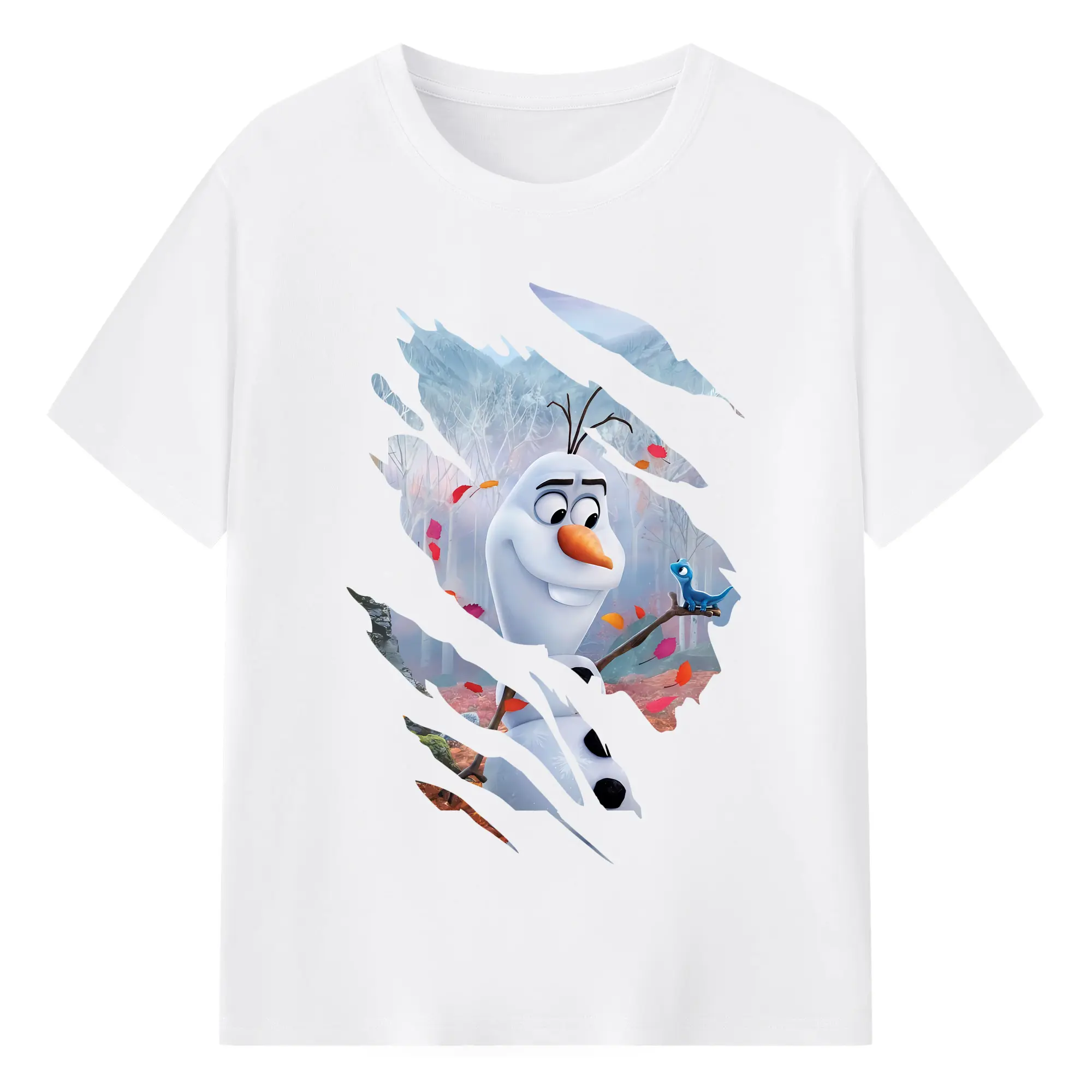 アナと雪の女王(Frozen) グッズ オラフ(Olaf) - 綿100％ 半袖Tシャツ ・ フロントプリント ・ 快適 通気性 ・ 日常使い 散歩 スポーツ用